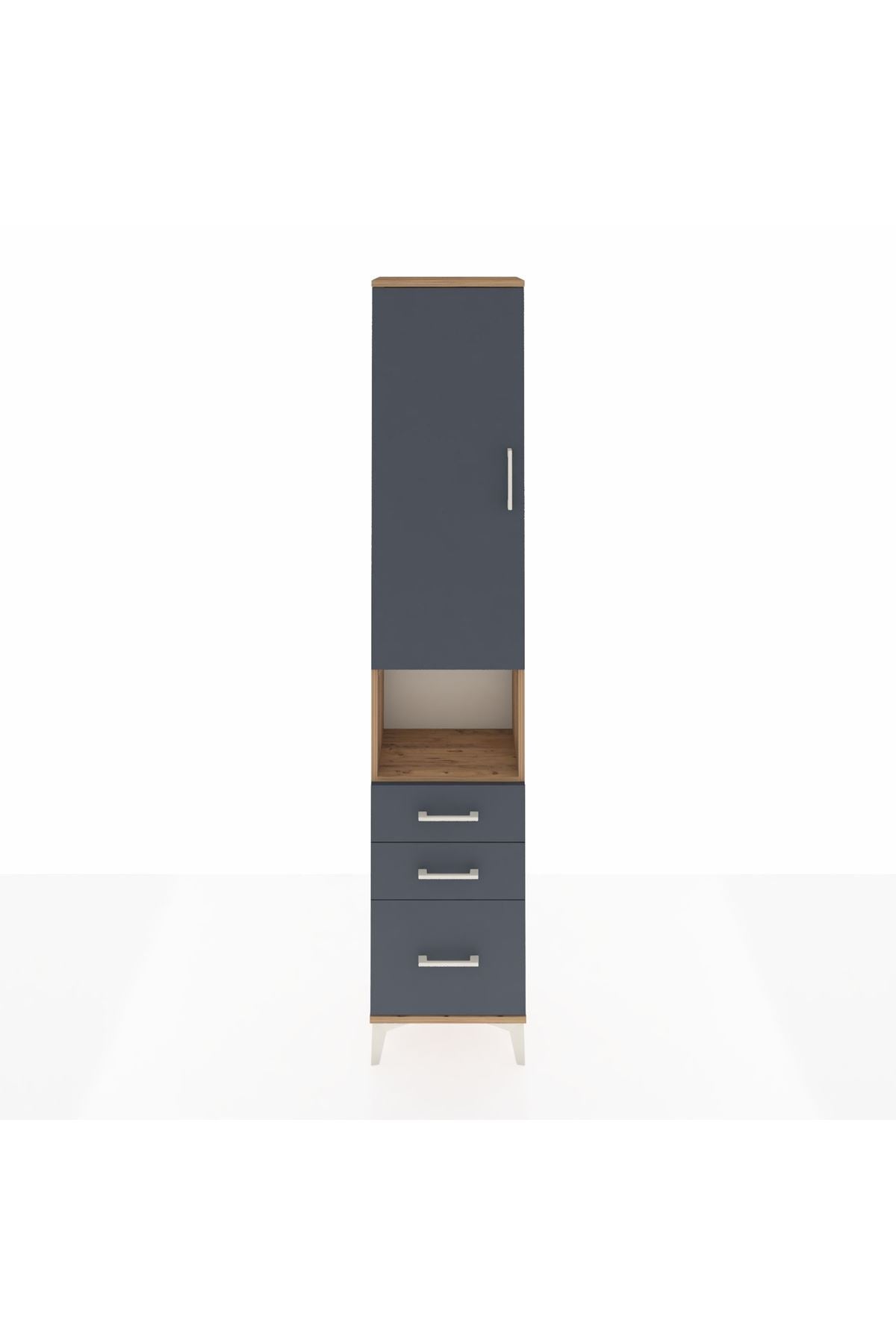 Arges Dolap 3 Raflı 3 Çekmeceli Tek Askılı 44x30x221 Çam-Antrasit