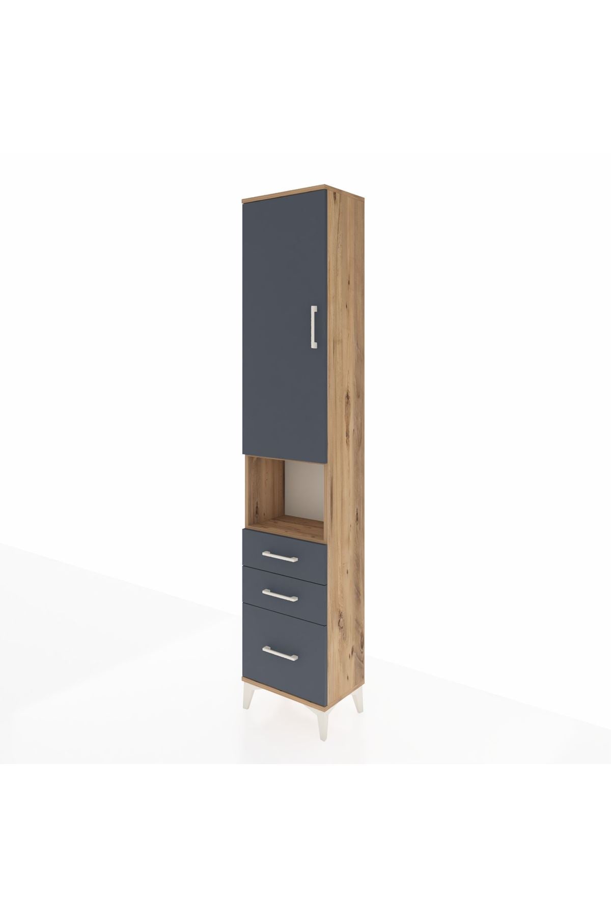 Arges Dolap 3 Raflı 3 Çekmeceli Tek Askılı 44x30x221 Çam-Antrasit