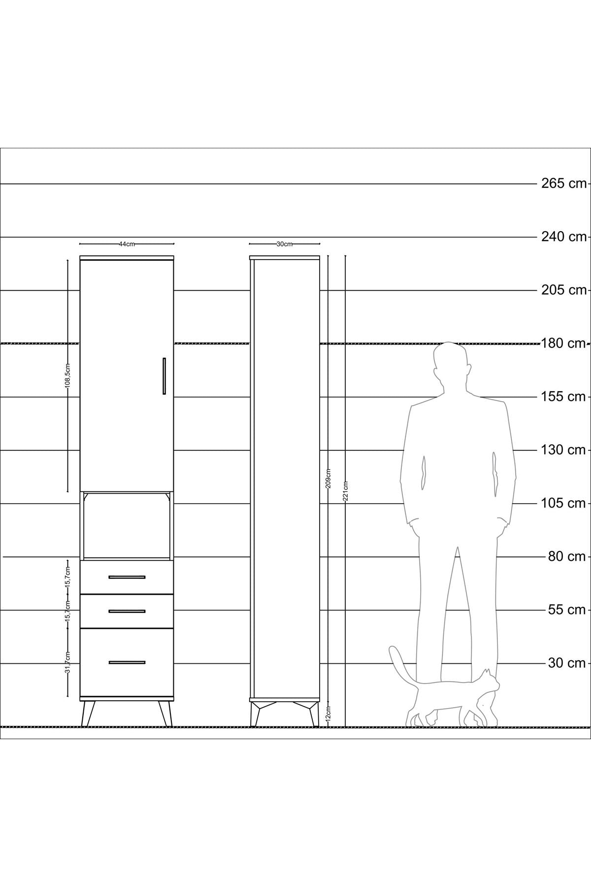 Arges Dolap 3 Raflı 3 Çekmeceli Tek Askılı 44x30x221 Çam-Antrasit
