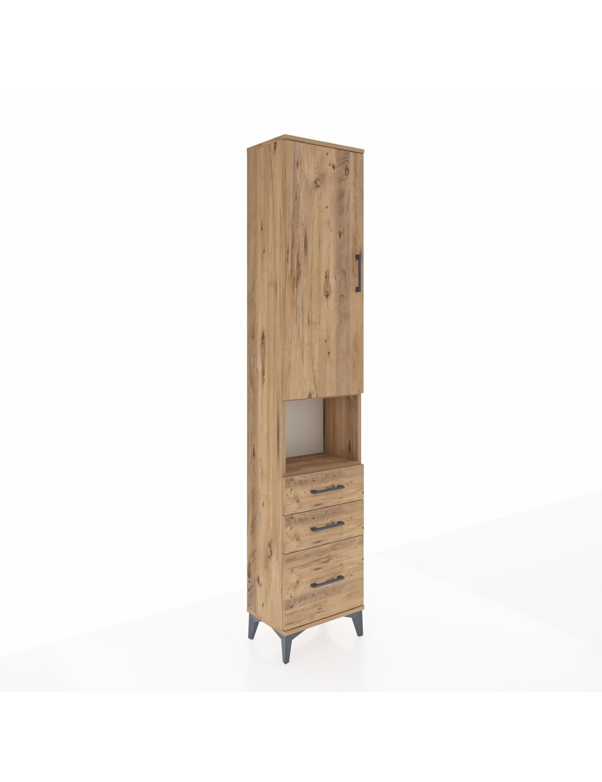 Arges Dolap 3 Raflı 3 Çekmeceli Tek Askılı 44x30x221 Çam-Çam