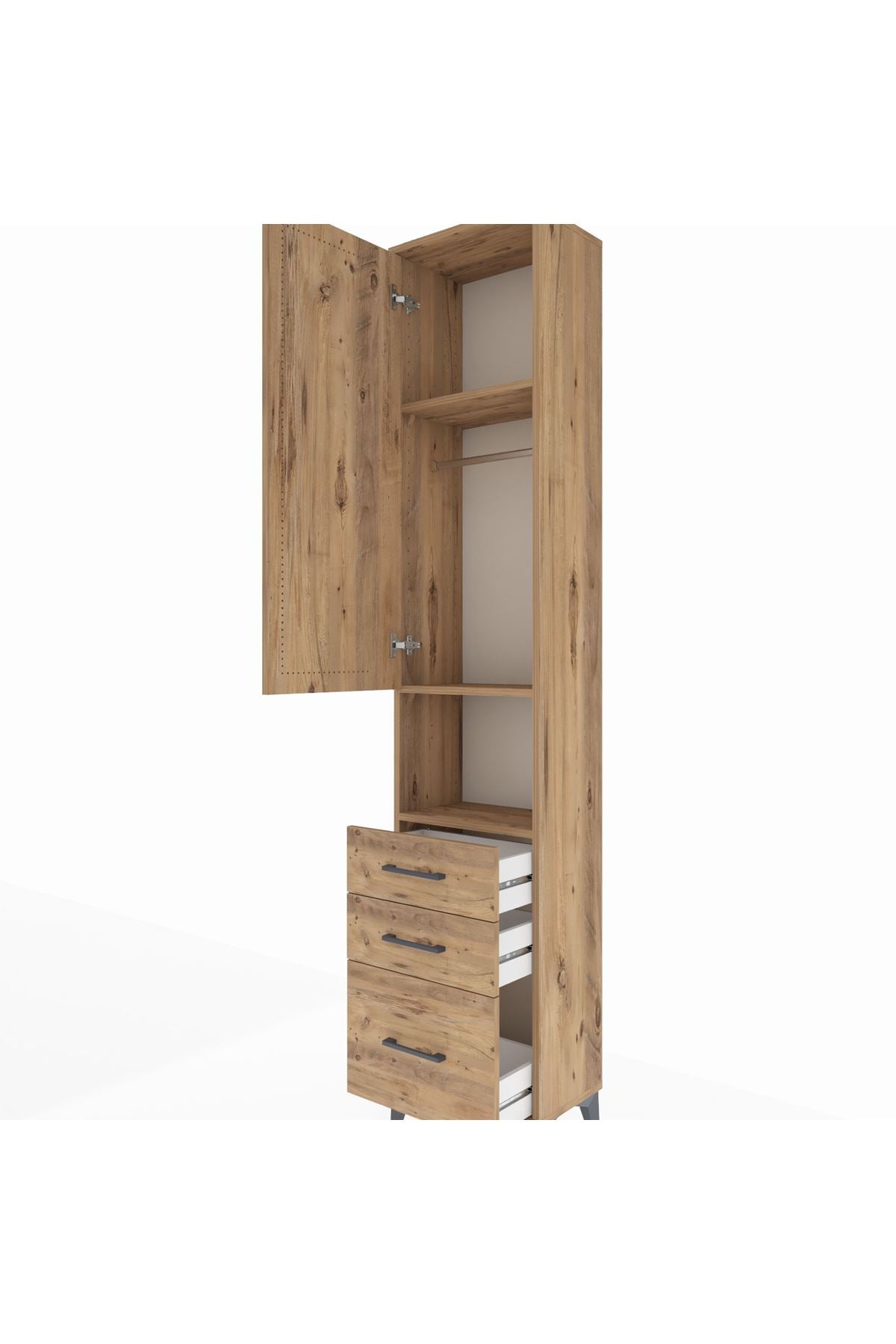 Arges Dolap 3 Raflı 3 Çekmeceli Tek Askılı 44x30x221 Çam-Çam