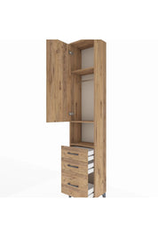 Arges Dolap 3 Raflı 3 Çekmeceli Tek Askılı 44x30x221 Çam-Çam