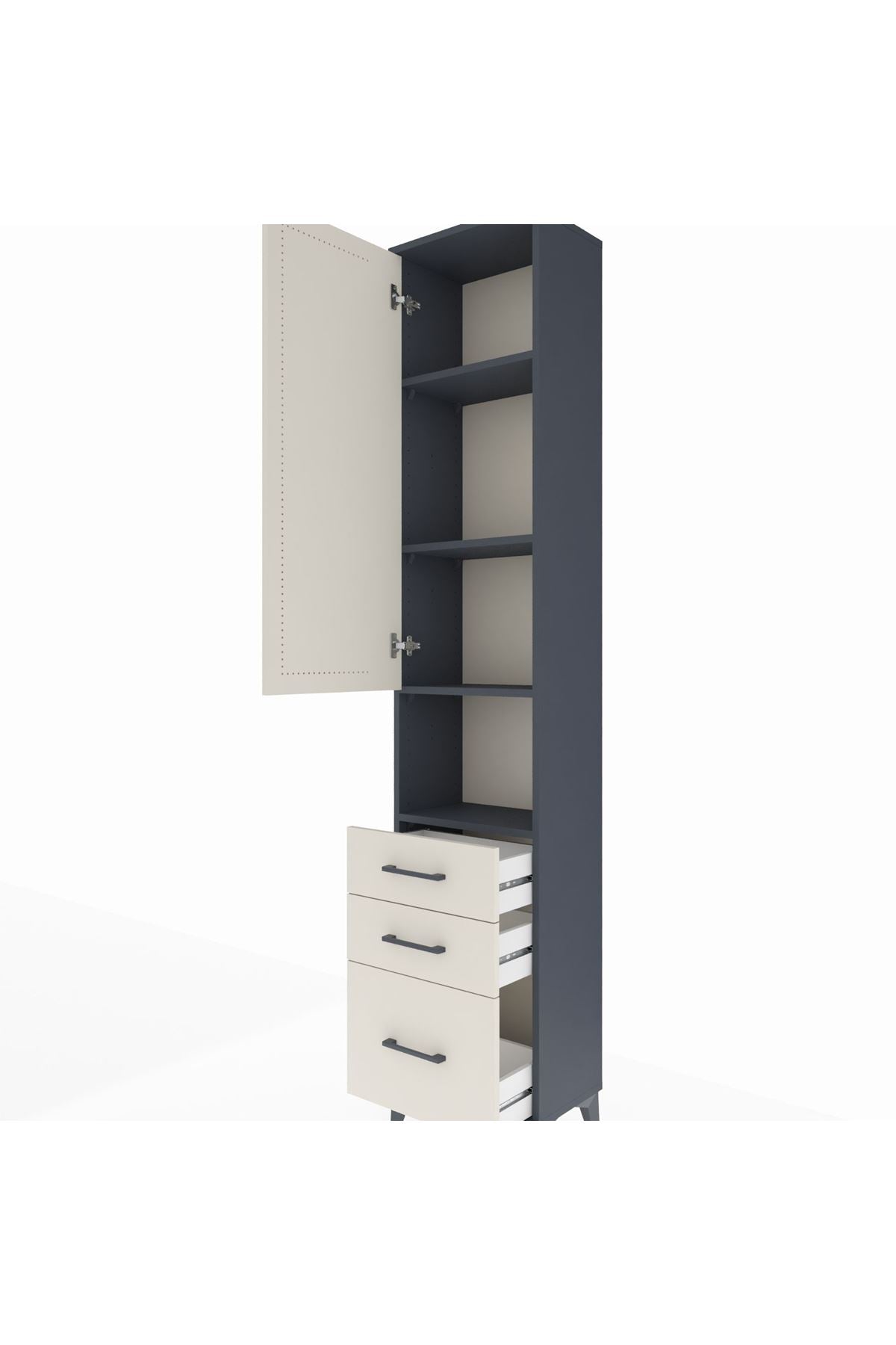 Arges Dolap 4 Raflı 3 Çekmeceli Tek Kapaklı 44x30x221 Antrasit-Aytaşı