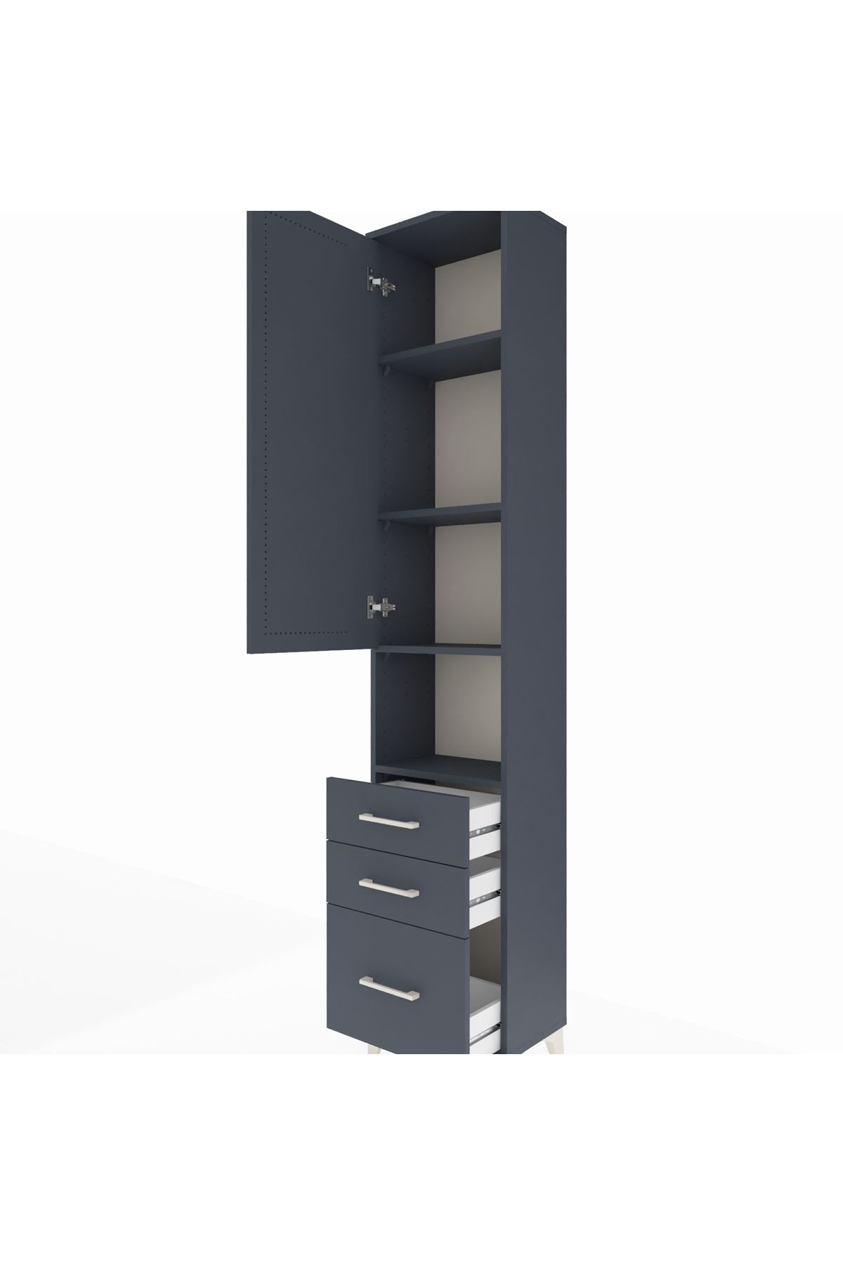 Arges Dolap 4 Raflı 3 Çekmeceli Tek Kapaklı 44x30x221 Antrasit-Antrasit