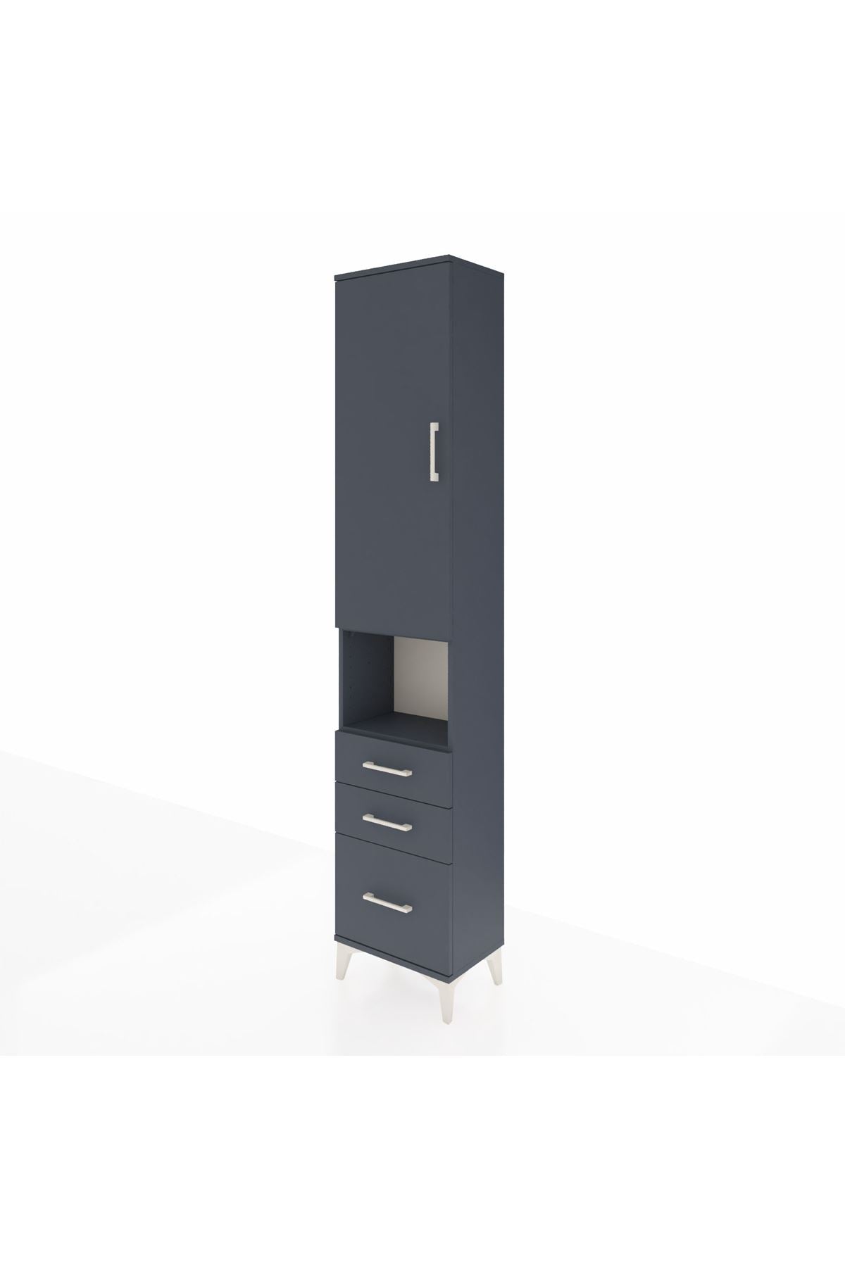 Arges Dolap 4 Raflı 3 Çekmeceli Tek Kapaklı 44x30x221 Antrasit-Antrasit