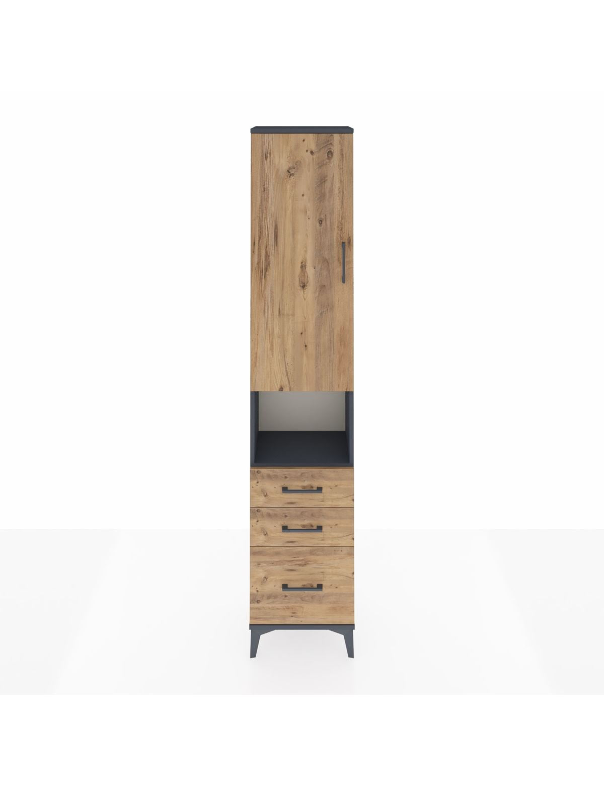 Arges Dolap 4 Raflı 3 Çekmeceli Tek Kapaklı 44x30x221 Antrasit-Çam