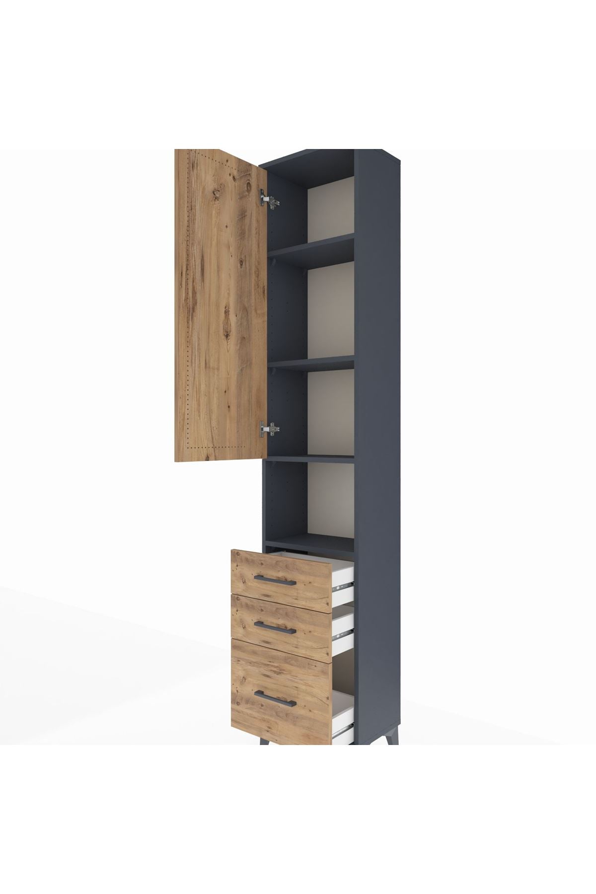 Arges Dolap 4 Raflı 3 Çekmeceli Tek Kapaklı 44x30x221 Antrasit-Çam