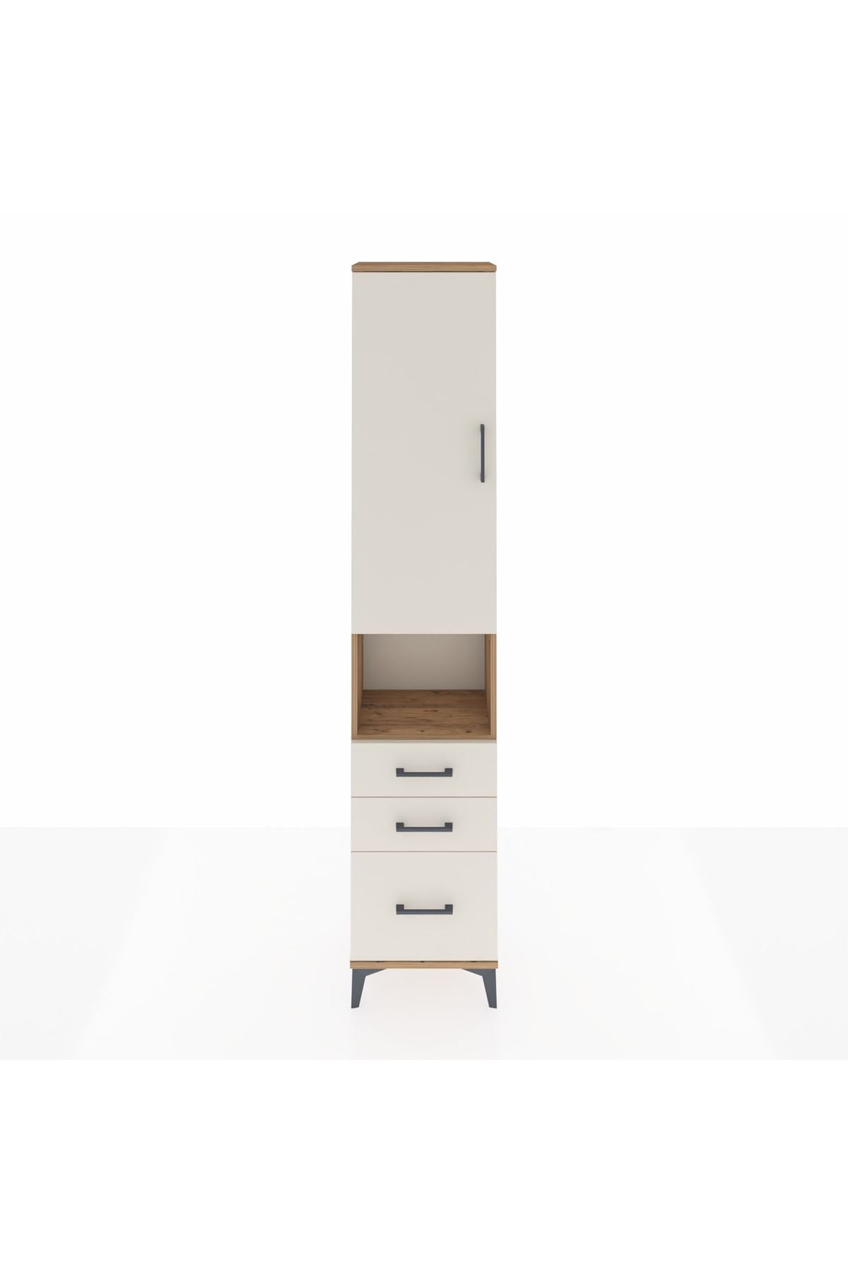 Arges Dolap 4 Raflı 3 Çekmeceli Tek Kapaklı 44x30x221 Çam-Aytaşı