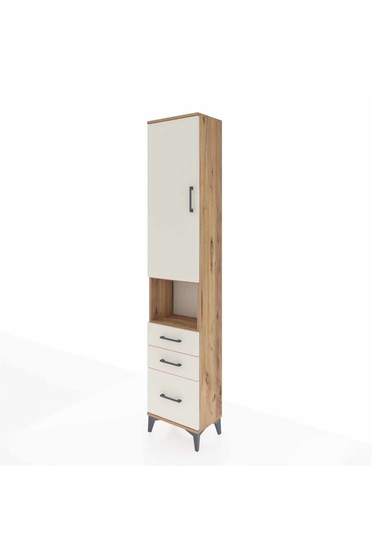 Arges Dolap 4 Raflı 3 Çekmeceli Tek Kapaklı 44x30x221 Çam-Aytaşı