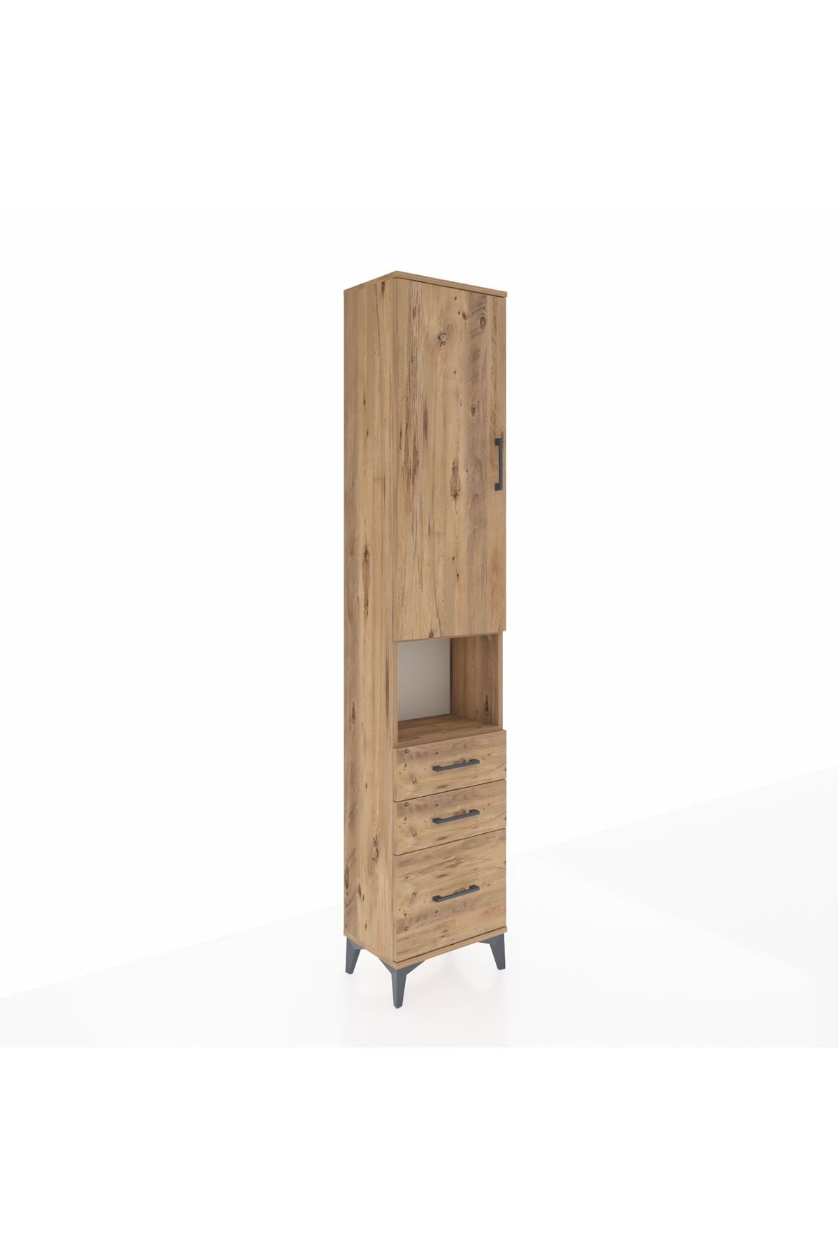 Arges Dolap 4 Raflı 3 Çekmeceli Tek Kapaklı 44x30x221 Çam-Çam