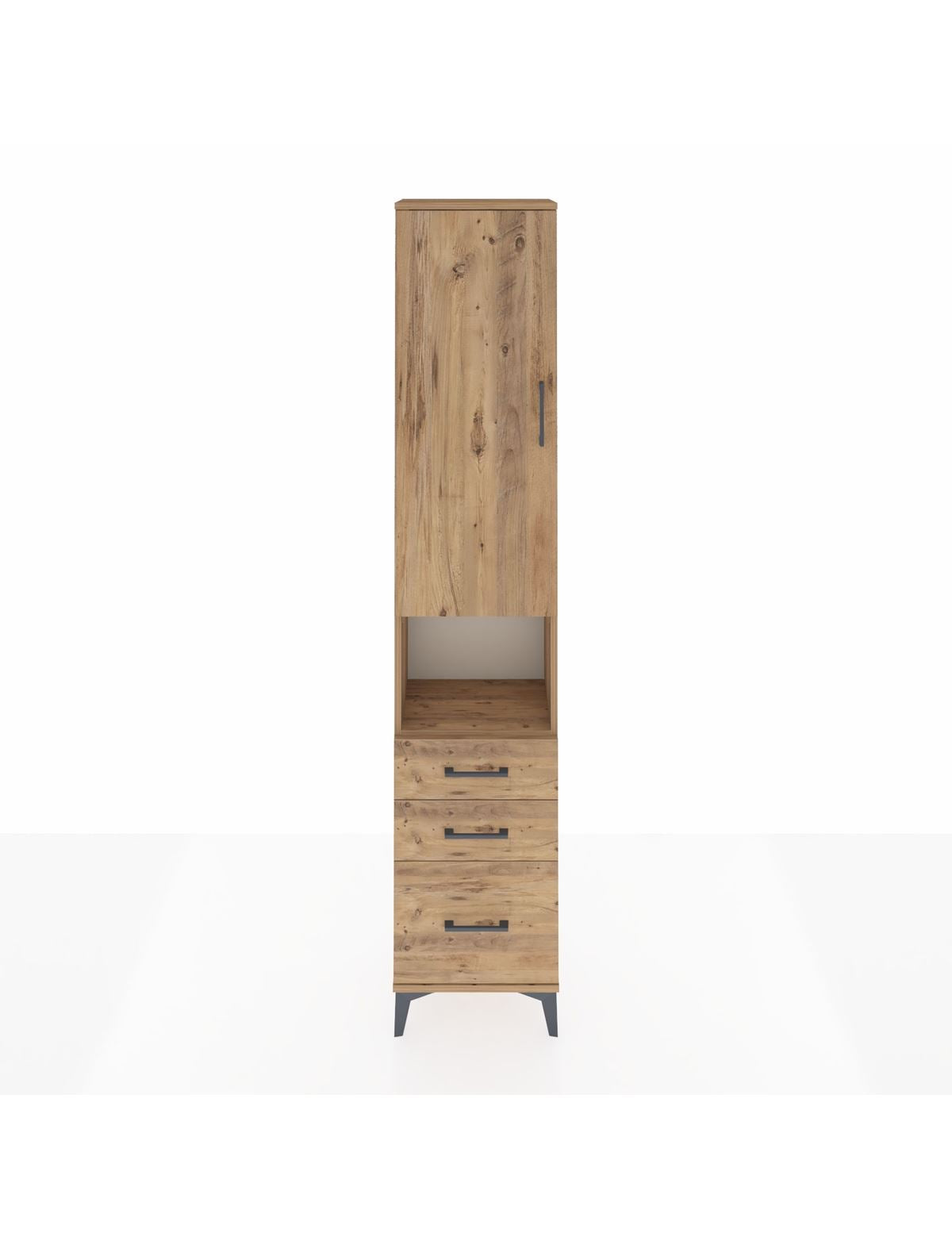 Arges Dolap 4 Raflı 3 Çekmeceli Tek Kapaklı 44x30x221 Çam-Çam