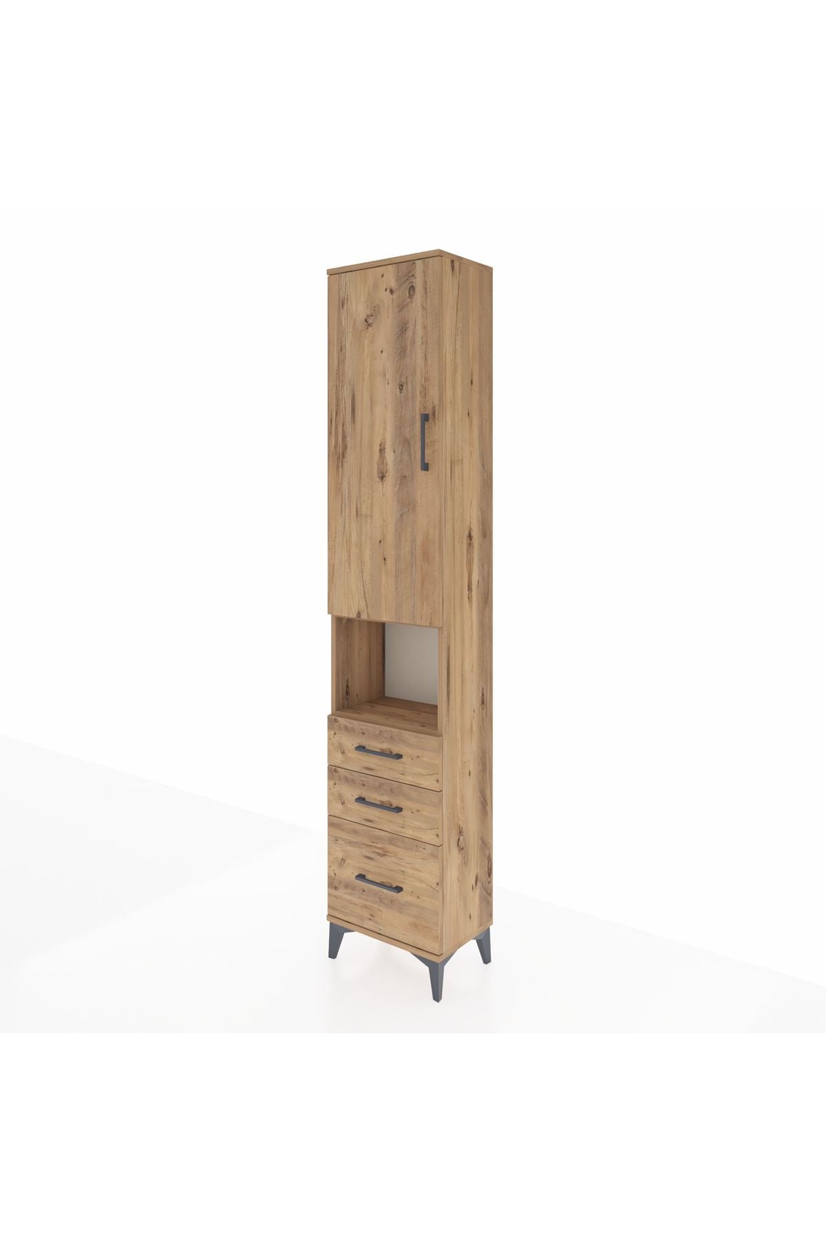 Arges Dolap 4 Raflı 3 Çekmeceli Tek Kapaklı 44x30x221 Çam-Çam