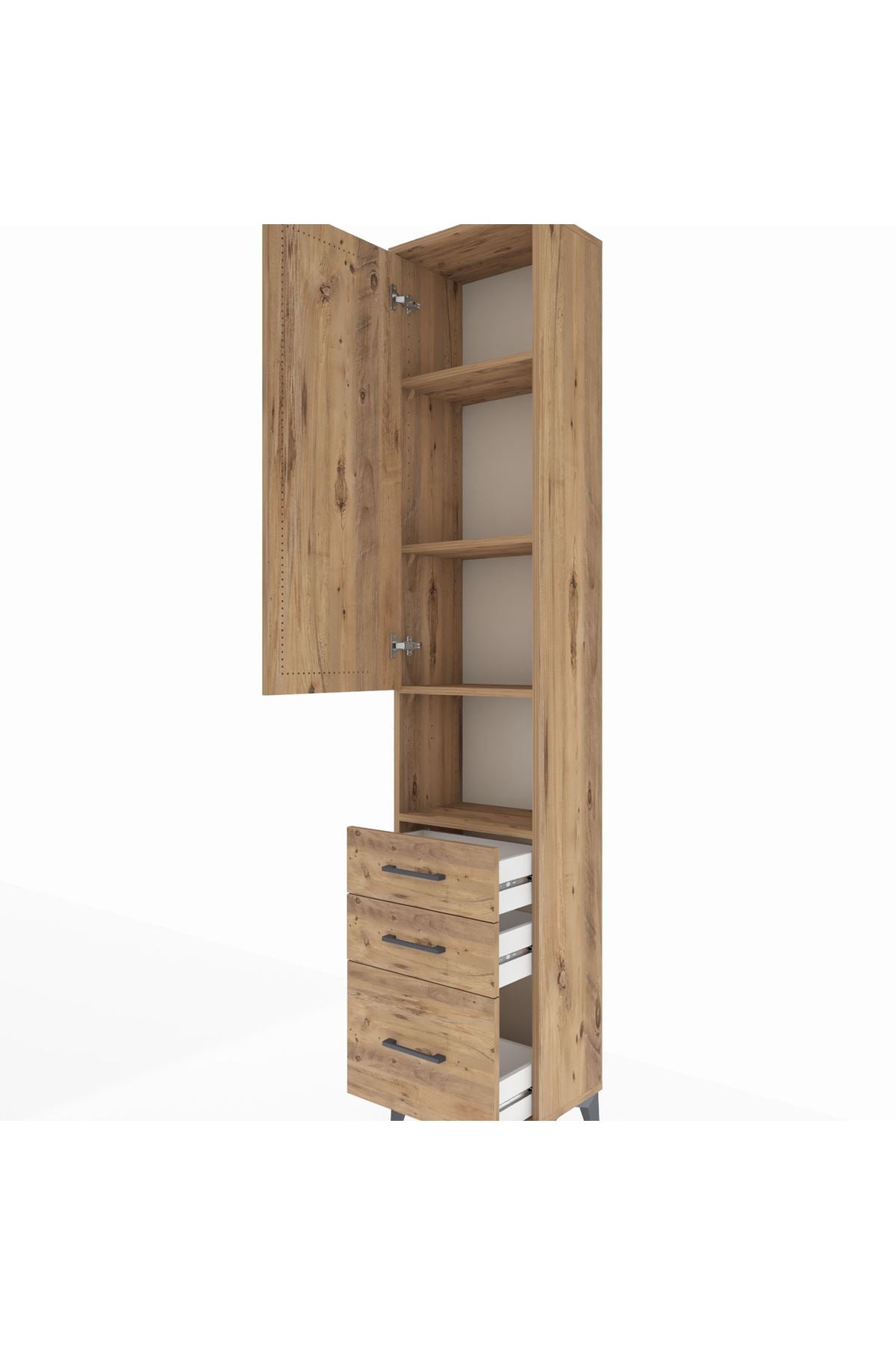 Arges Dolap 4 Raflı 3 Çekmeceli Tek Kapaklı 44x30x221 Çam-Çam