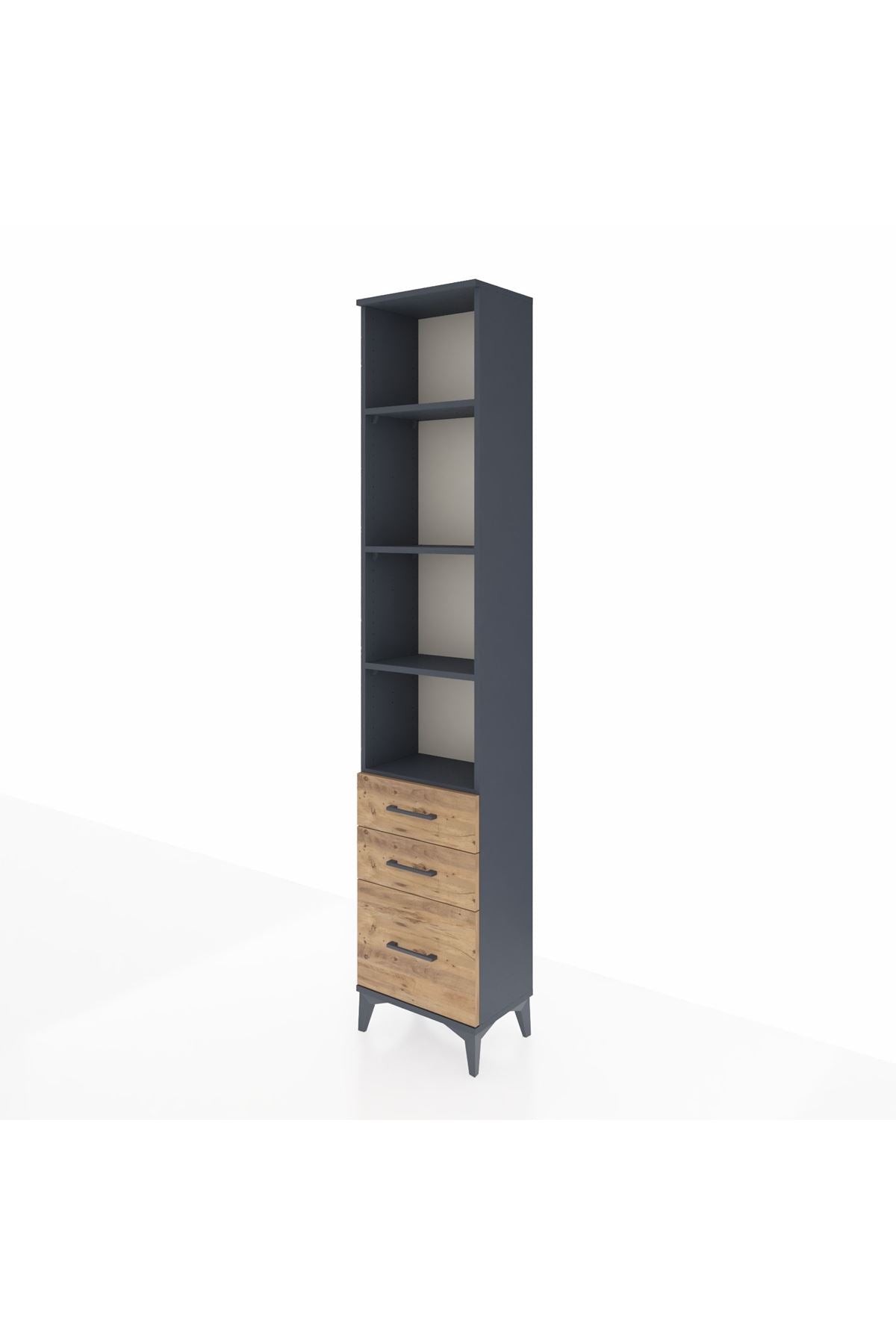 Arges Dolap 4 Raflı 3 Çekmeceli 44x30x221 Antrasit-Çam