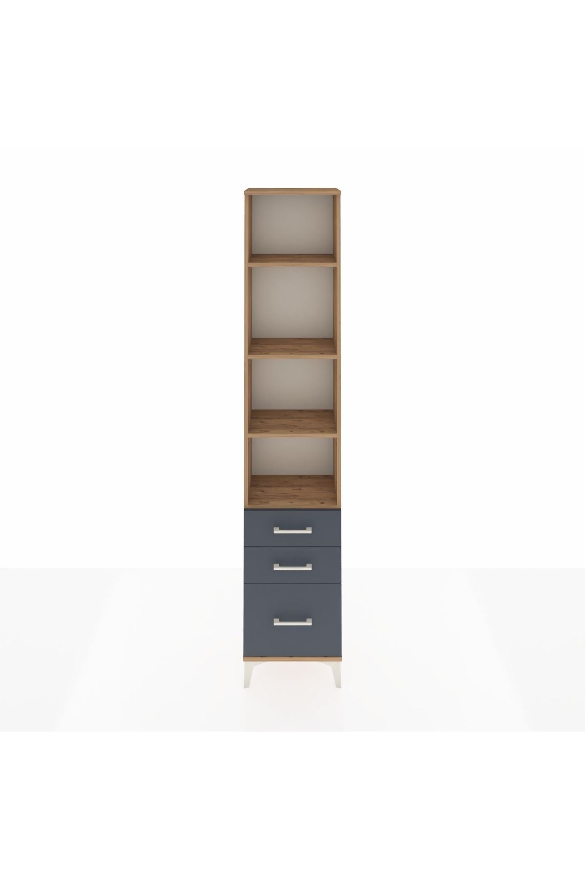 Arges Dolap 4 Raflı 3 Çekmeceli 44x30x221 Çam-Antrasit