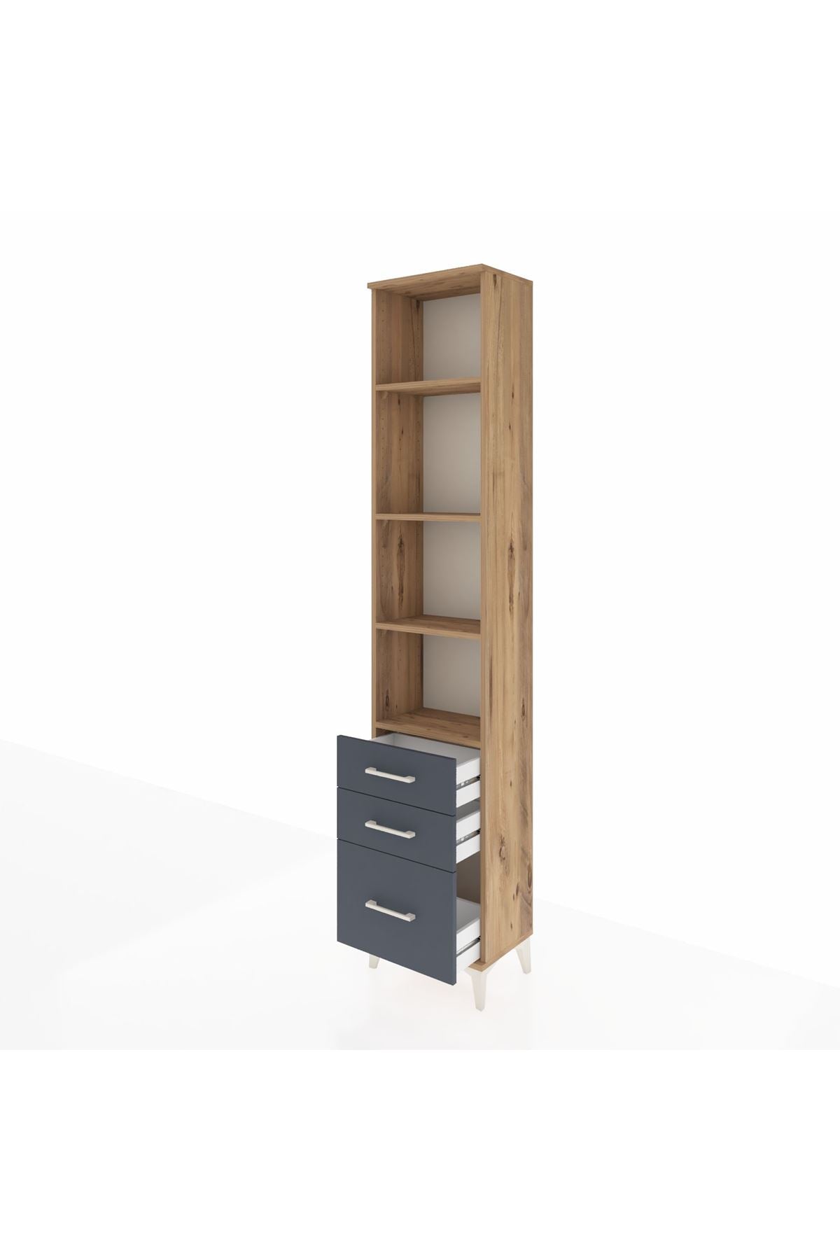 Arges Dolap 4 Raflı 3 Çekmeceli 44x30x221 Çam-Antrasit