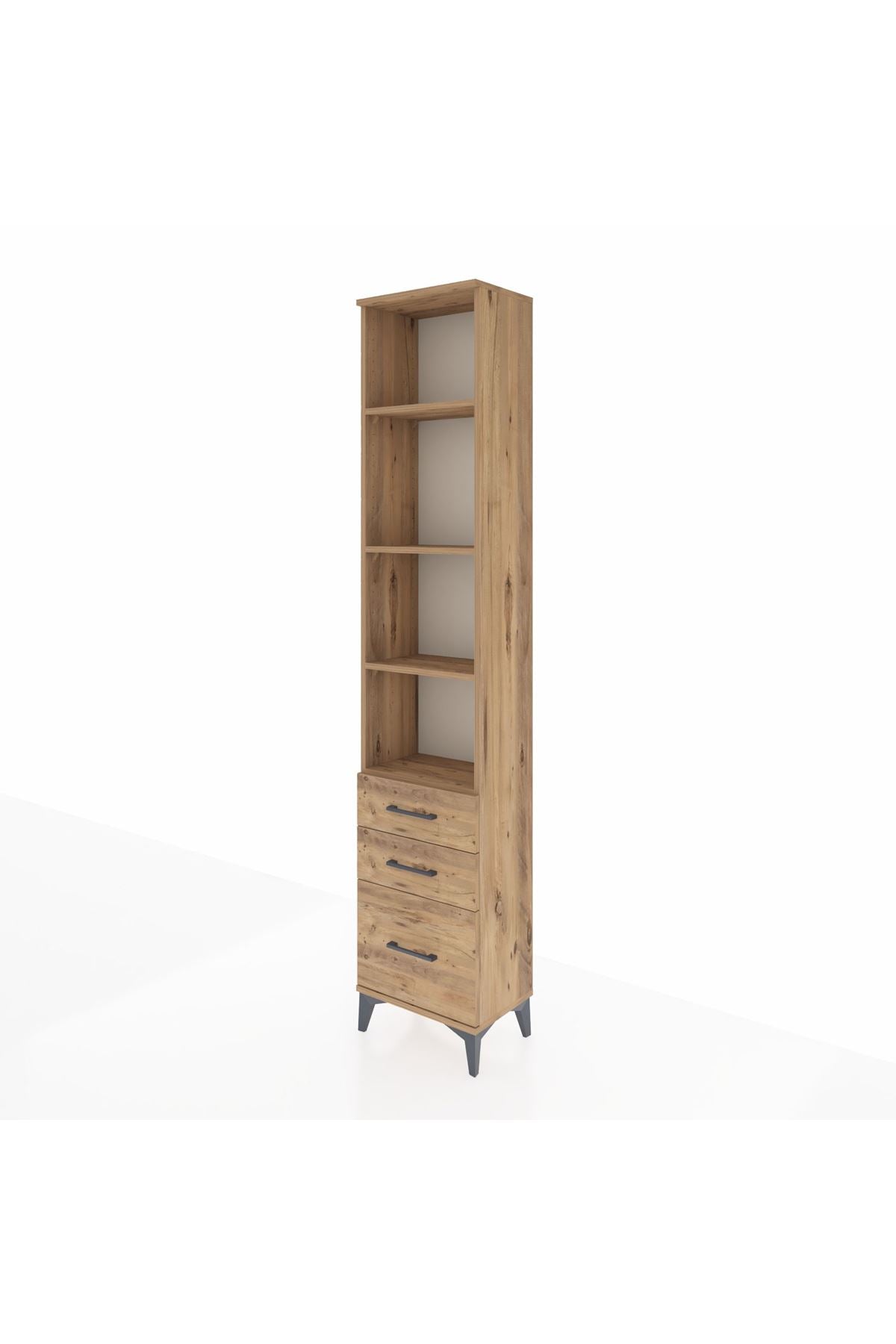 Arges Dolap 4 Raflı 3 Çekmeceli 44x30x221 Çam-Çam