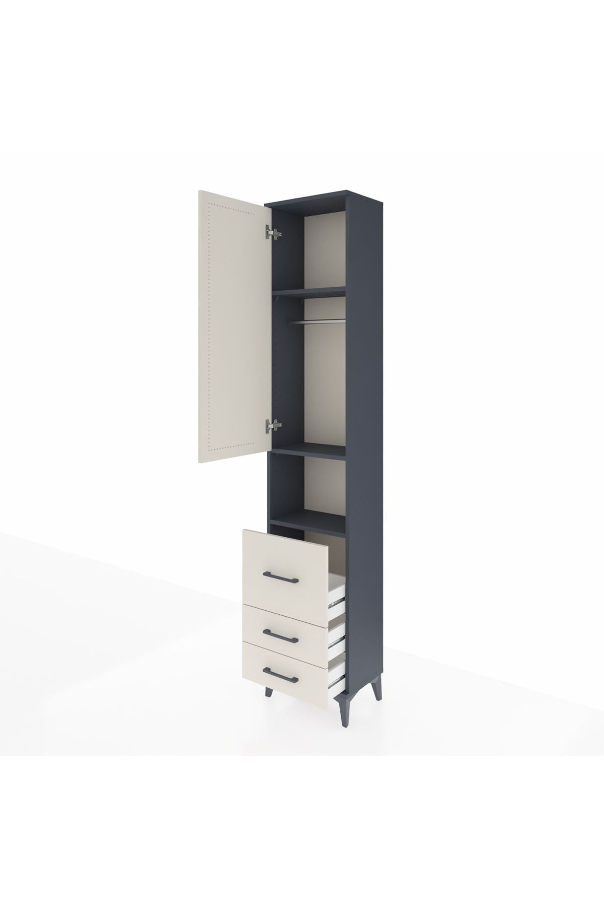 Arges Dolap 3 Raflı 3 Çekmeceli Tek Askılı 44x30x221 Antrasit-Aytaşı