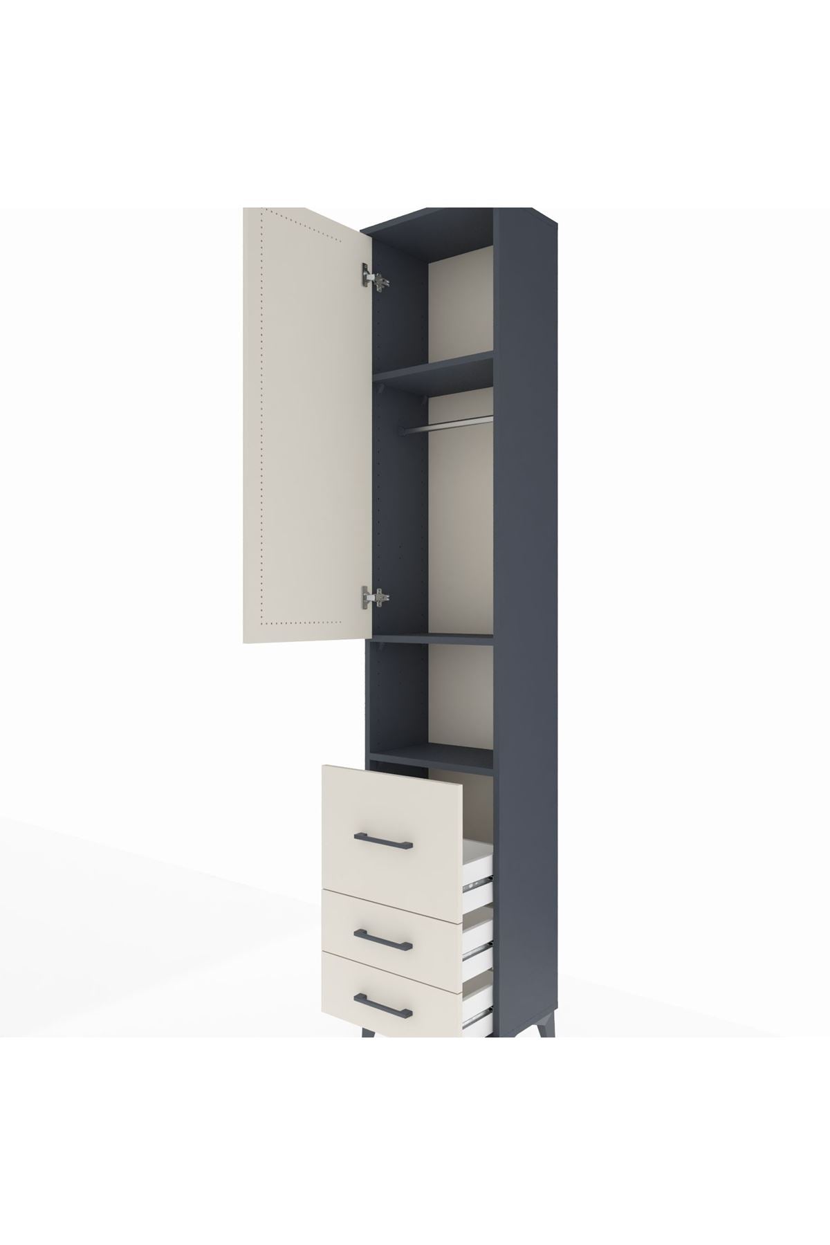 Arges Dolap 3 Raflı 3 Çekmeceli Tek Askılı 44x30x221 Antrasit-Aytaşı