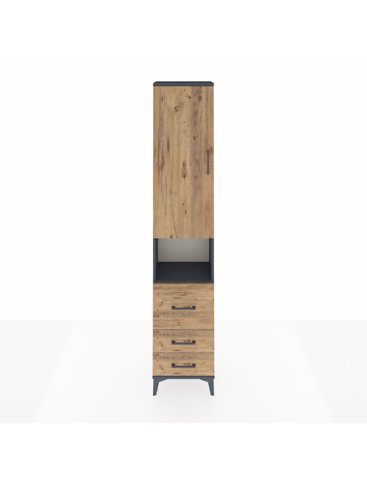 Arges Dolap 3 Raflı 3 Çekmeceli Tek Askılı 44x30x221 Antrasit-Çam