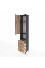 Arges Dolap 3 Raflı 3 Çekmeceli Tek Askılı 44x30x221 Antrasit-Çam