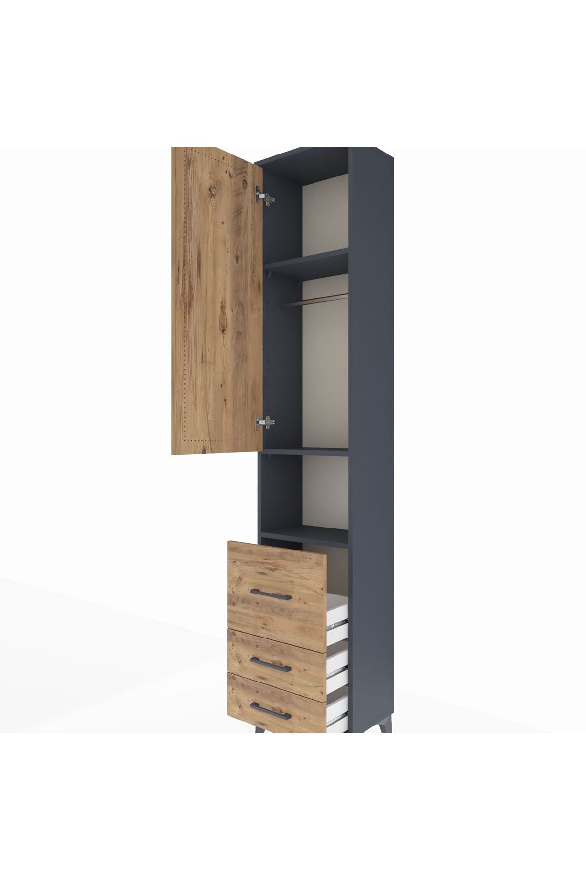 Arges Dolap 3 Raflı 3 Çekmeceli Tek Askılı 44x30x221 Antrasit-Çam