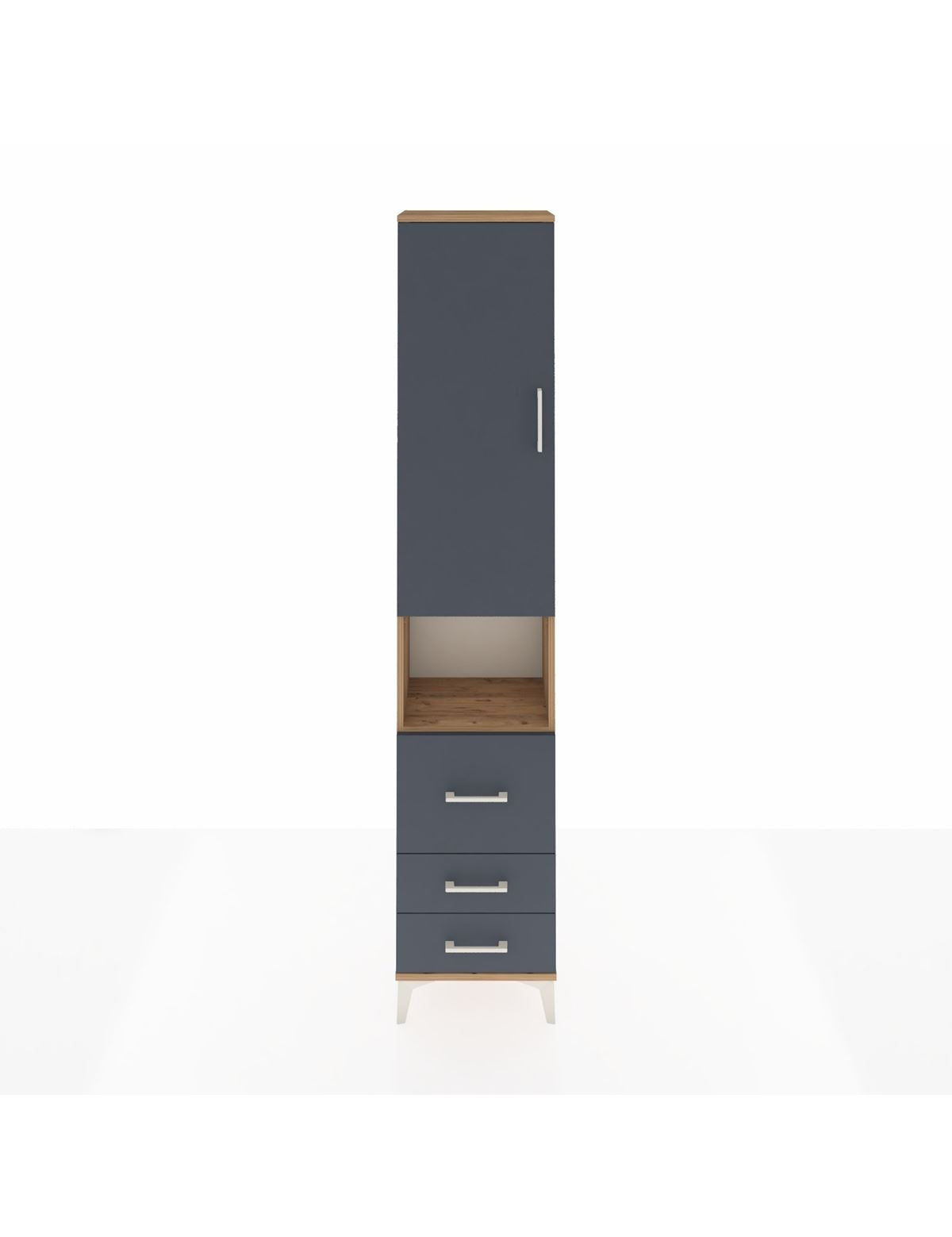 Arges Dolap 3 Raflı 3 Çekmeceli Tek Askılı 44x30x221 Çam-Antrasit