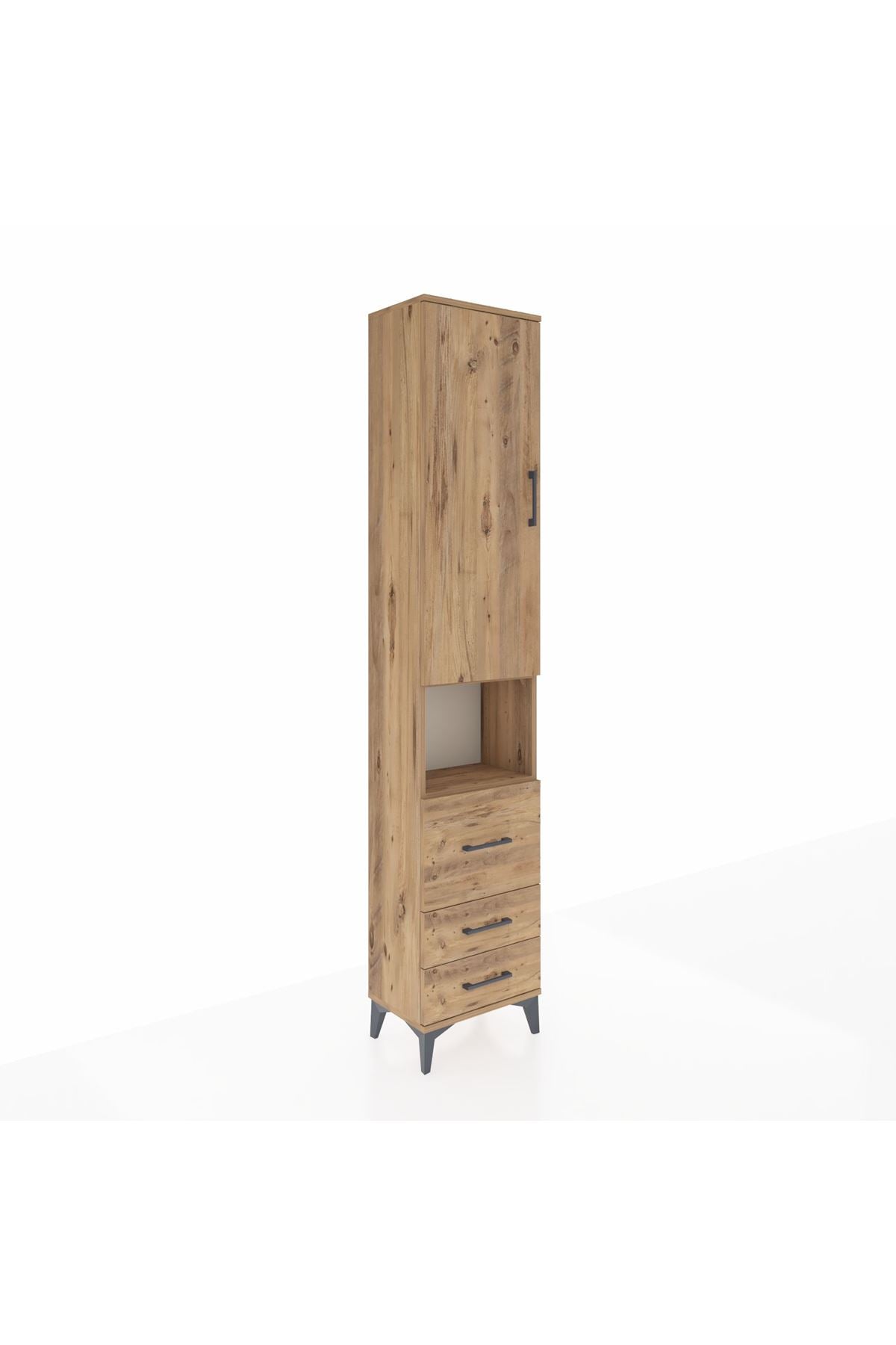 Arges Dolap 3 Raflı 3 Çekmeceli Tek Askılı 44x30x221 Çam-Çam