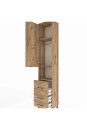 Arges Dolap 3 Raflı 3 Çekmeceli Tek Askılı 44x30x221 Çam-Çam