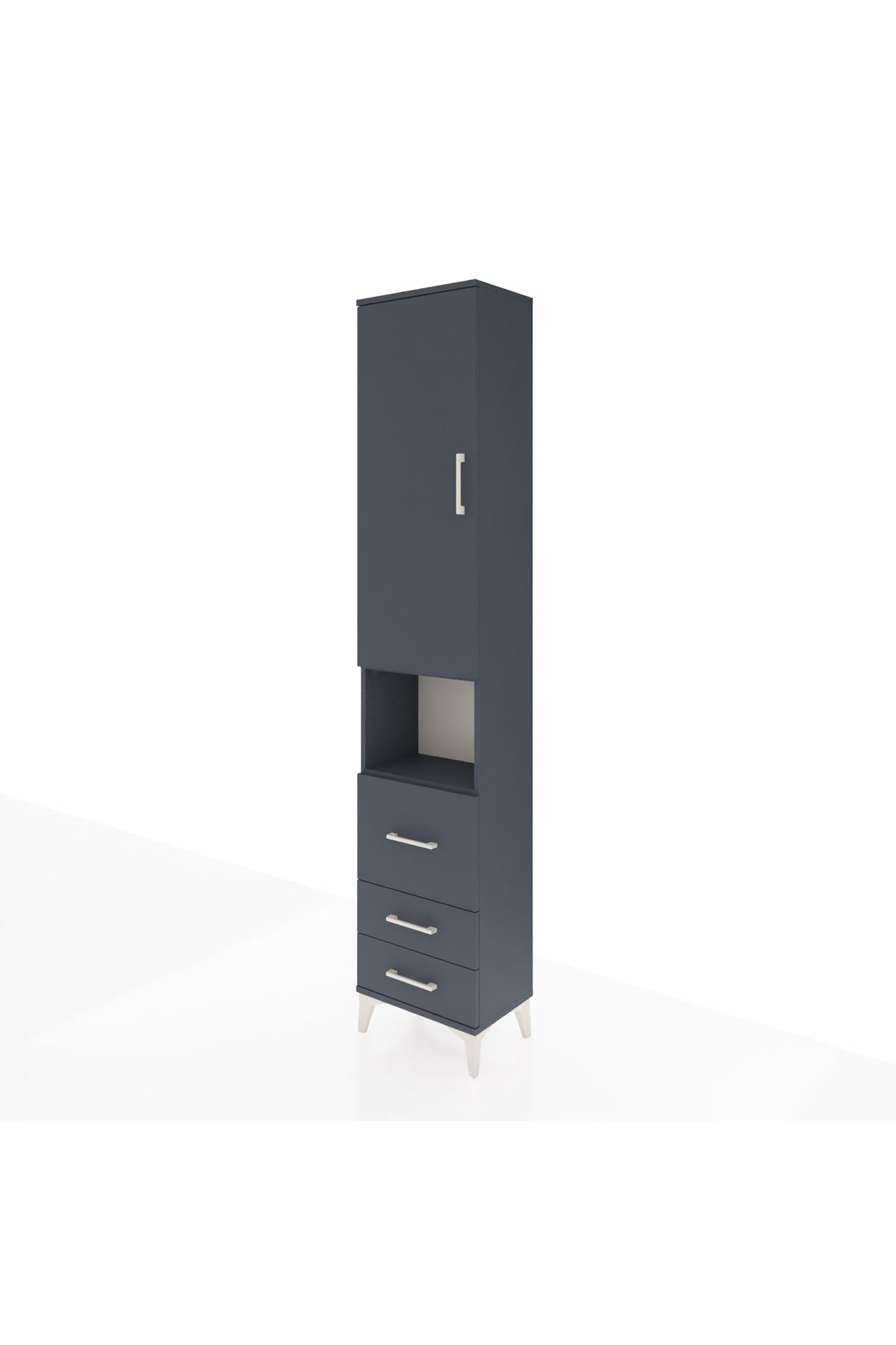 Arges Dolap 4 Raflı 3 Çekmeceli Tek Kapaklı 44x30x221 Antrasit-Antrasit