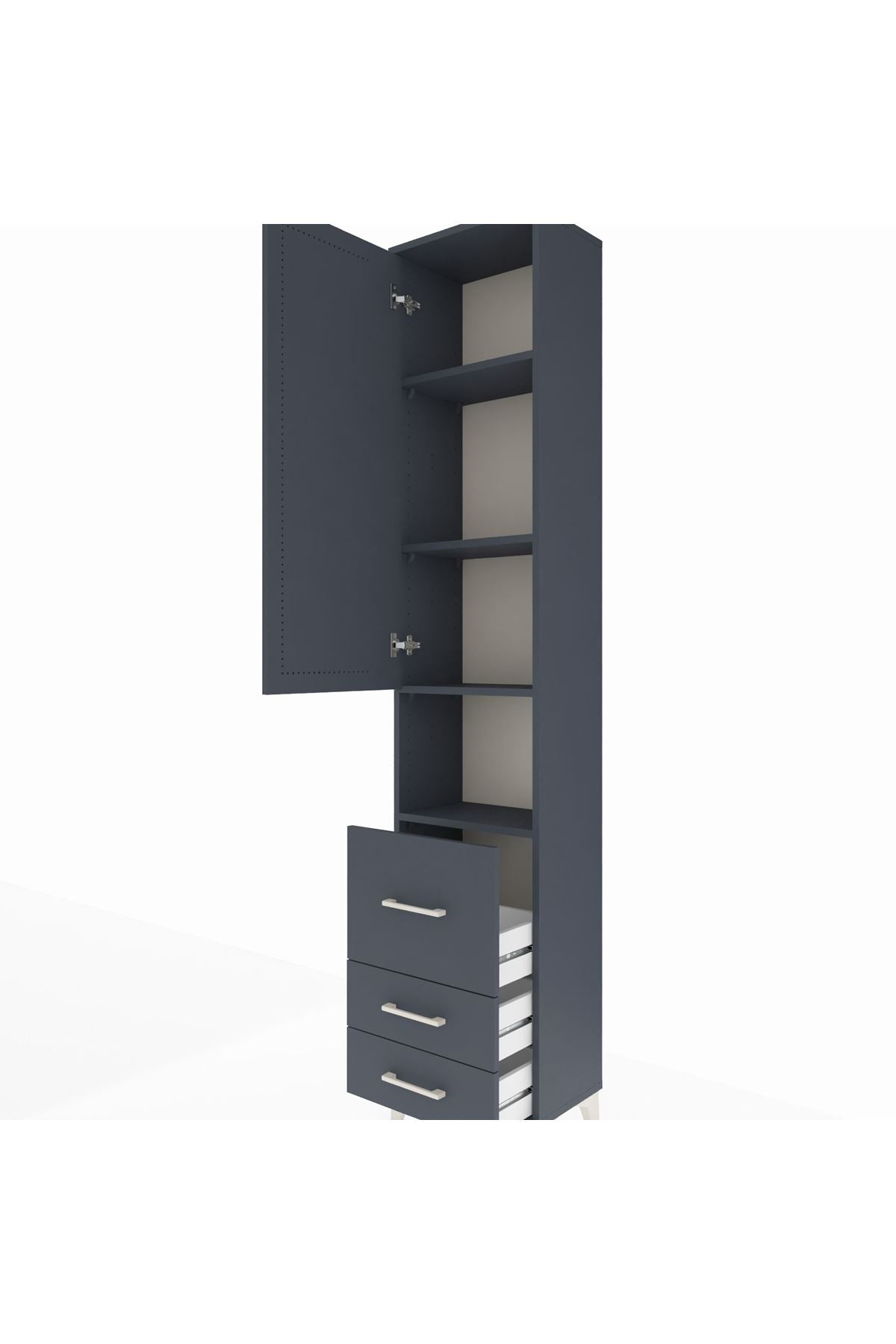 Arges Dolap 4 Raflı 3 Çekmeceli Tek Kapaklı 44x30x221 Antrasit-Antrasit