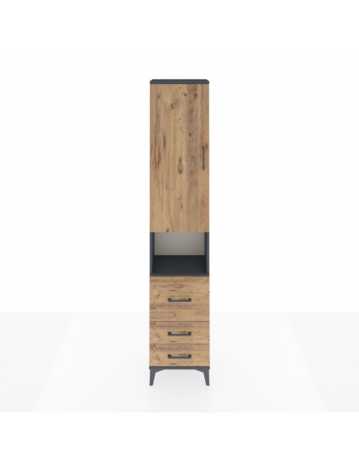 Arges Dolap 4 Raflı 3 Çekmeceli Tek Kapaklı 44x30x221 Antrasit-Çam