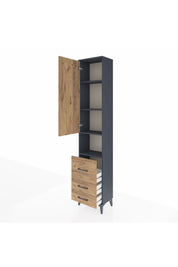 Arges Dolap 4 Raflı 3 Çekmeceli Tek Kapaklı 44x30x221 Antrasit-Çam