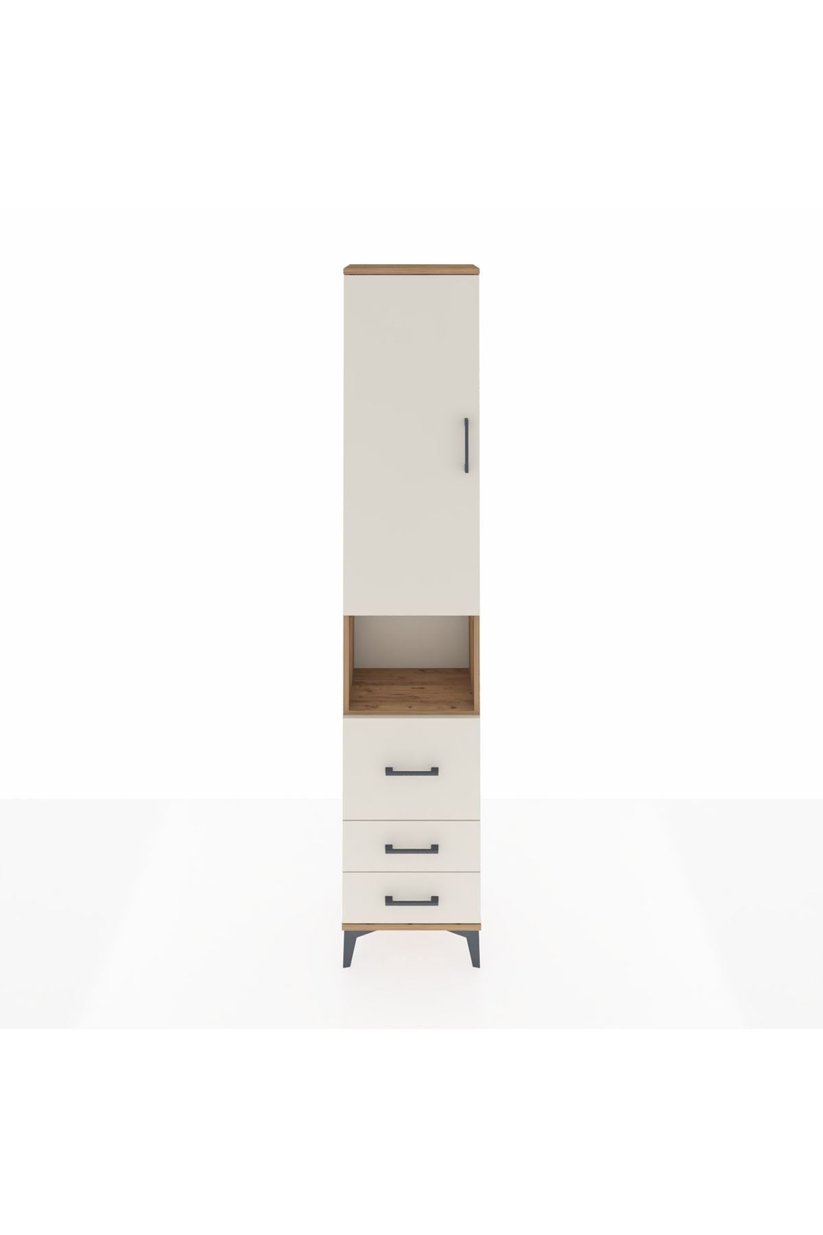 Arges Dolap 4 Raflı 3 Çekmeceli Tek Kapaklı 44x30x221 Çam-Aytaşı