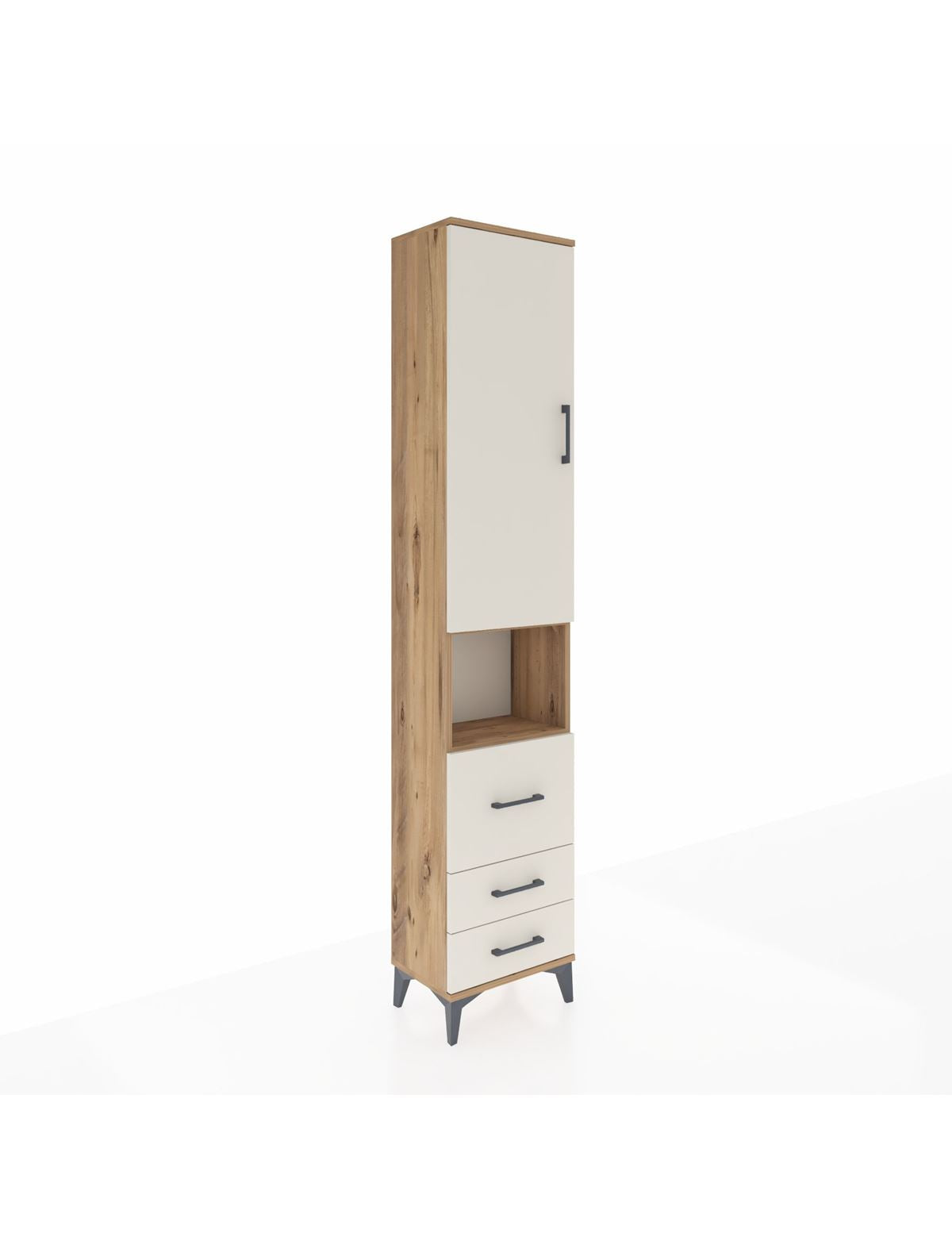 Arges Dolap 4 Raflı 3 Çekmeceli Tek Kapaklı 44x30x221 Çam-Aytaşı