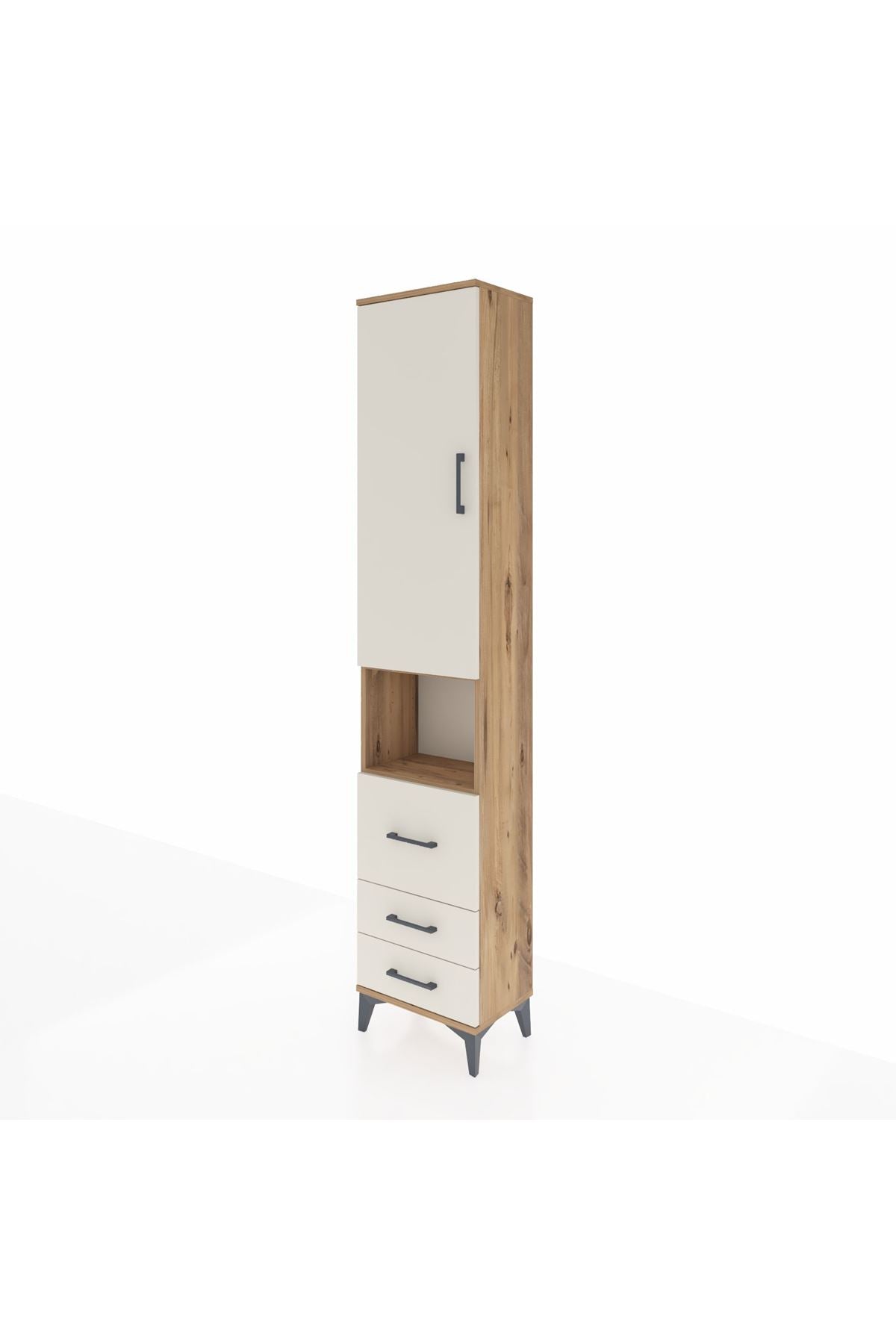 Arges Dolap 4 Raflı 3 Çekmeceli Tek Kapaklı 44x30x221 Çam-Aytaşı