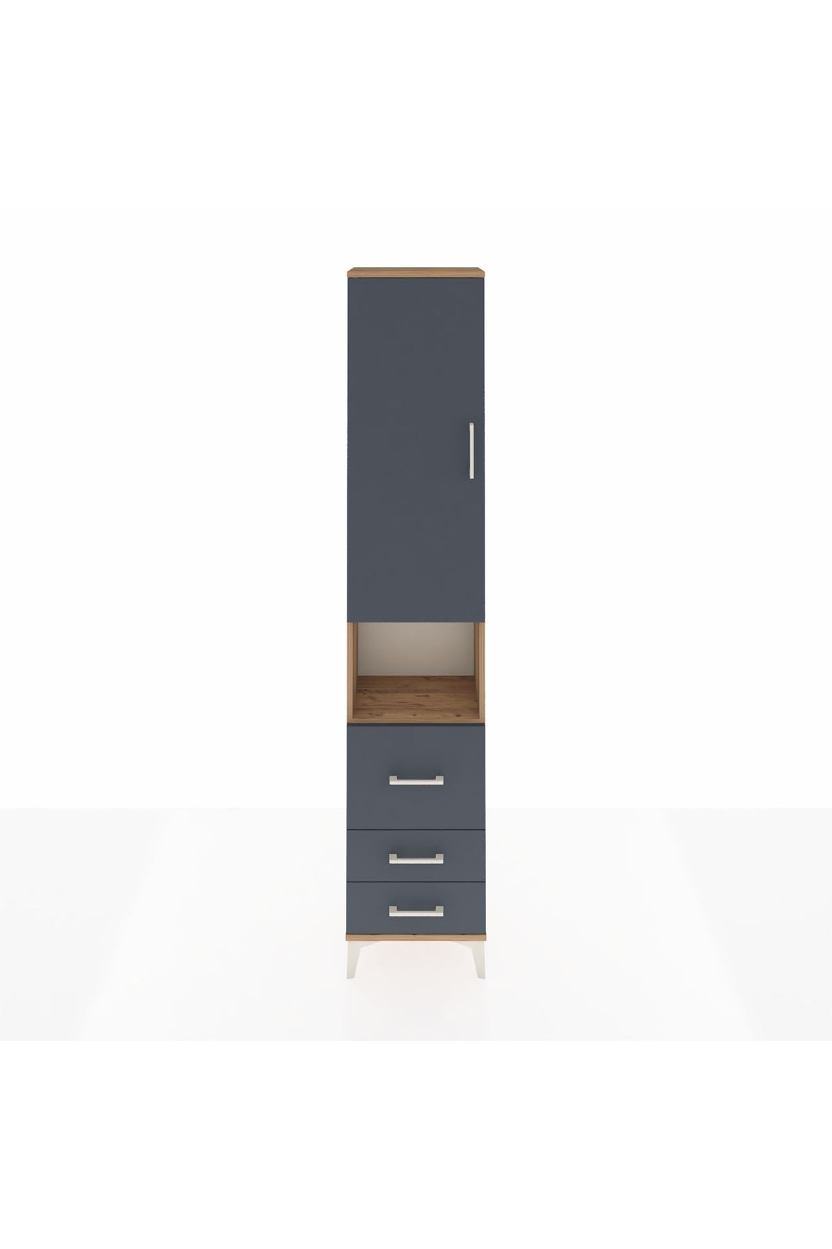 Arges Dolap 4 Raflı 3 Çekmeceli Tek Kapaklı 44x30x221 Çam-Antrasit