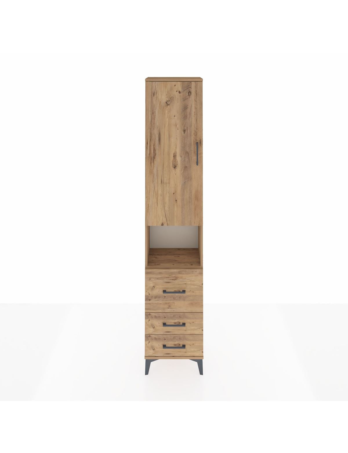 Arges Dolap 4 Raflı 3 Çekmeceli Tek Kapaklı 44x30x221 Çam-Çam