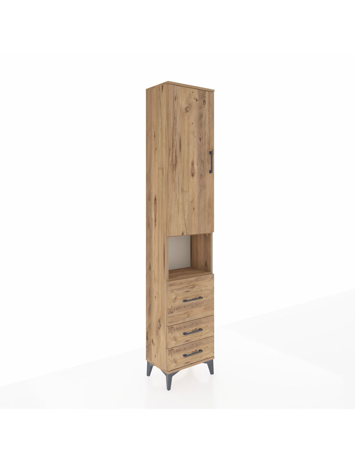 Arges Dolap 4 Raflı 3 Çekmeceli Tek Kapaklı 44x30x221 Çam-Çam