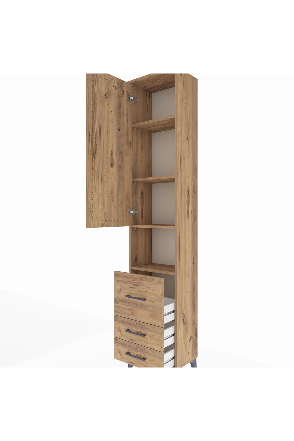 Arges Dolap 4 Raflı 3 Çekmeceli Tek Kapaklı 44x30x221 Çam-Çam