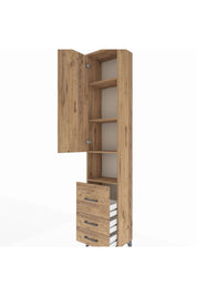 Arges Dolap 4 Raflı 3 Çekmeceli Tek Kapaklı 44x30x221 Çam-Çam
