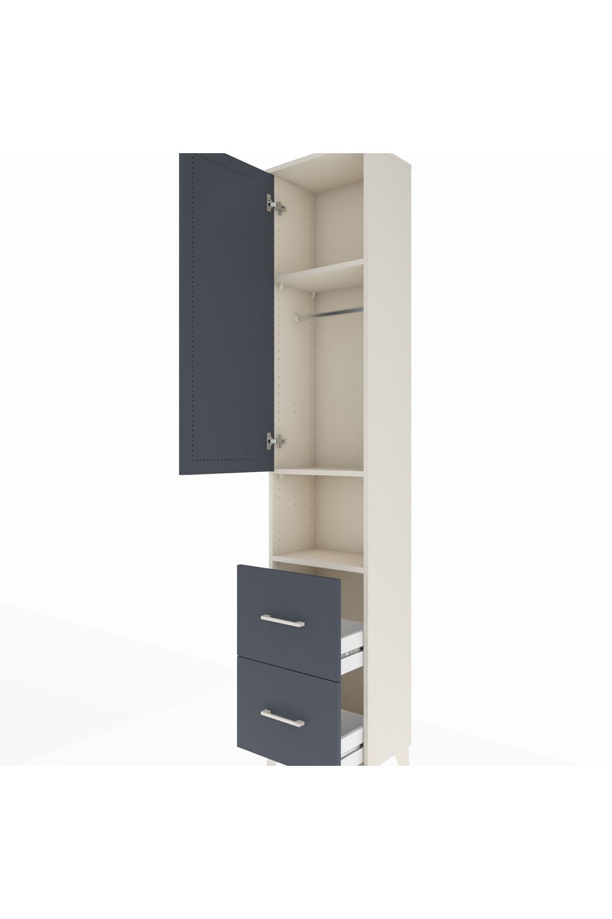 Arges Dolap 3 Raflı 2 Çekmeceli Tek Askılı 44x30x221 Aytaşı-Antrasit