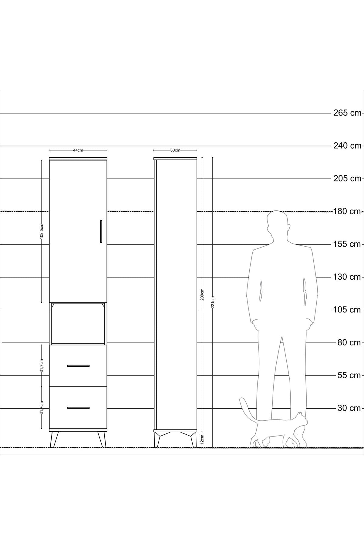Arges Dolap 3 Raflı 2 Çekmeceli Tek Askılı 44x30x221 Antrasit-Aytaşı