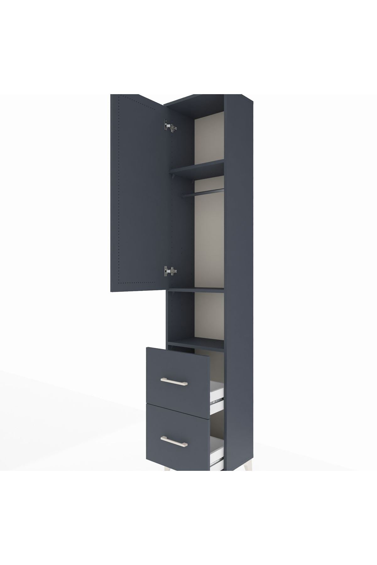 Arges Dolap 3 Raflı 2 Çekmeceli Tek Askılı 44x30x221 Antrasit-Antrasit