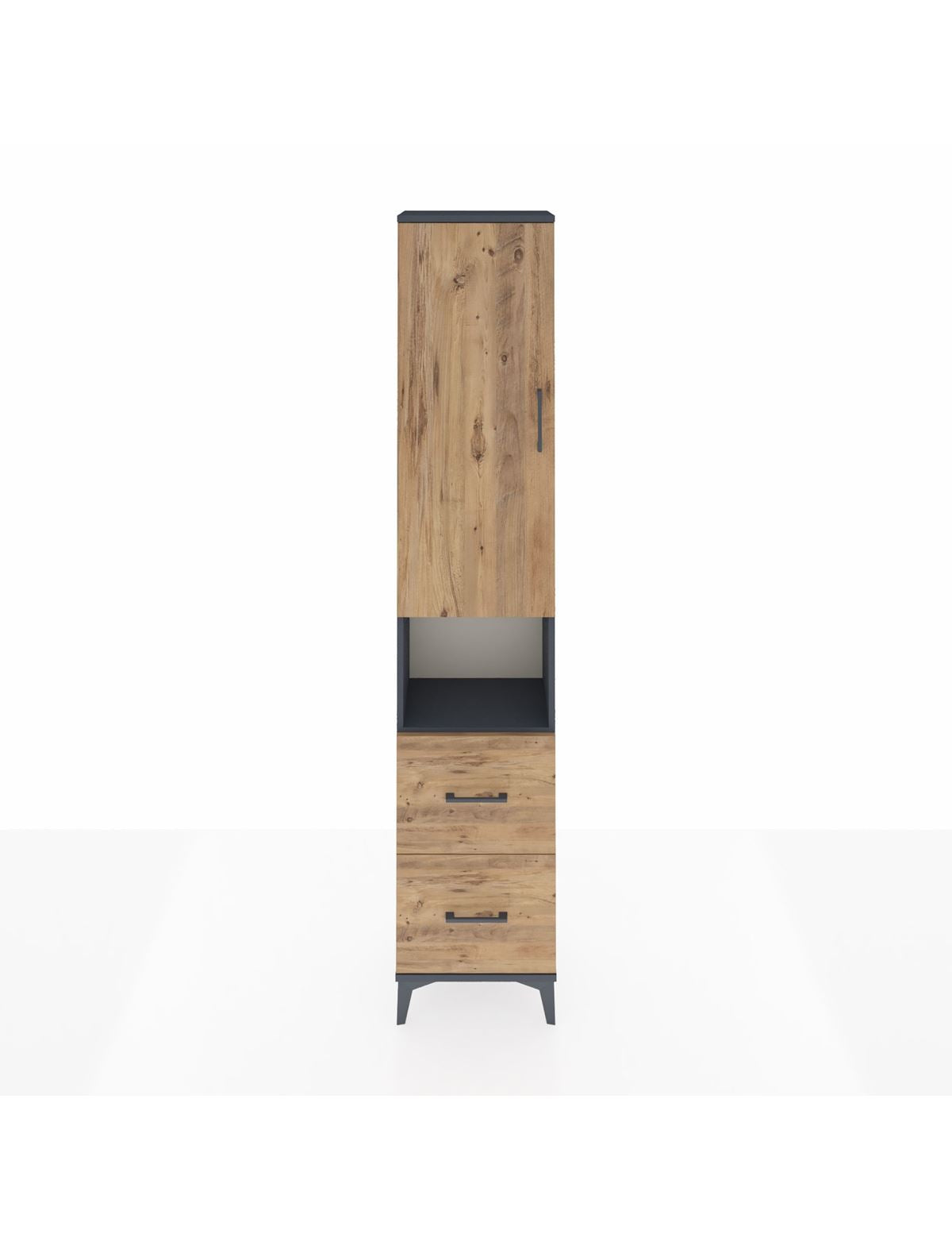 Arges Dolap 3 Raflı 2 Çekmeceli Tek Askılı 44x30x221 Antrasit-Çam