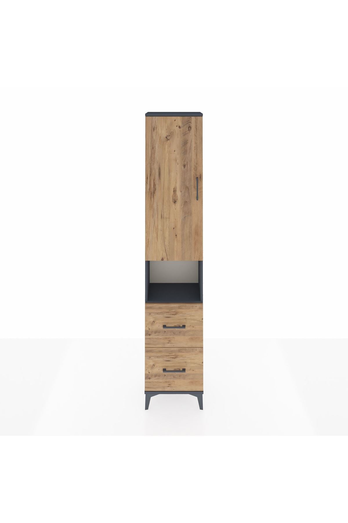 Arges Dolap 3 Raflı 2 Çekmeceli Tek Askılı 44x30x221 Antrasit-Çam