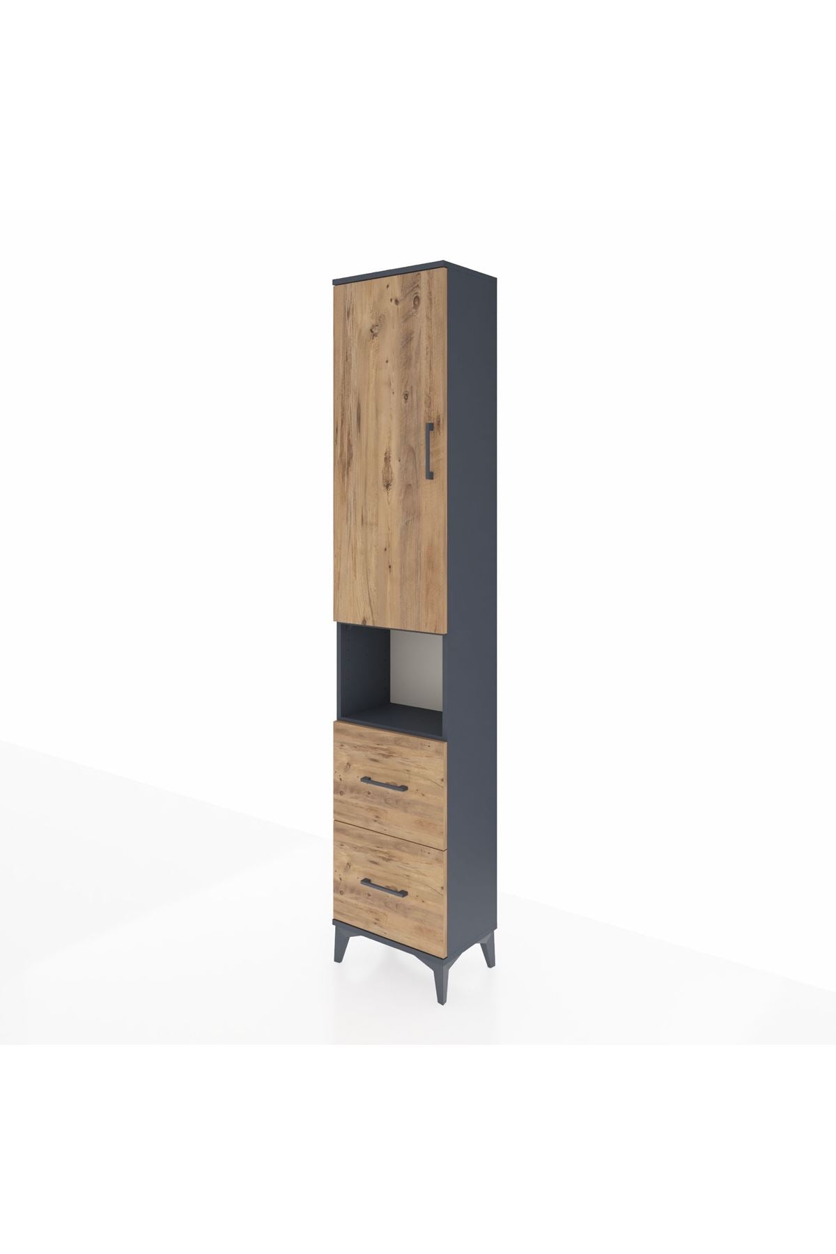 Arges Dolap 3 Raflı 2 Çekmeceli Tek Askılı 44x30x221 Antrasit-Çam