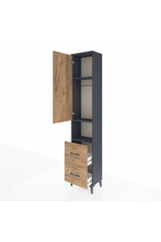 Arges Dolap 3 Raflı 2 Çekmeceli Tek Askılı 44x30x221 Antrasit-Çam