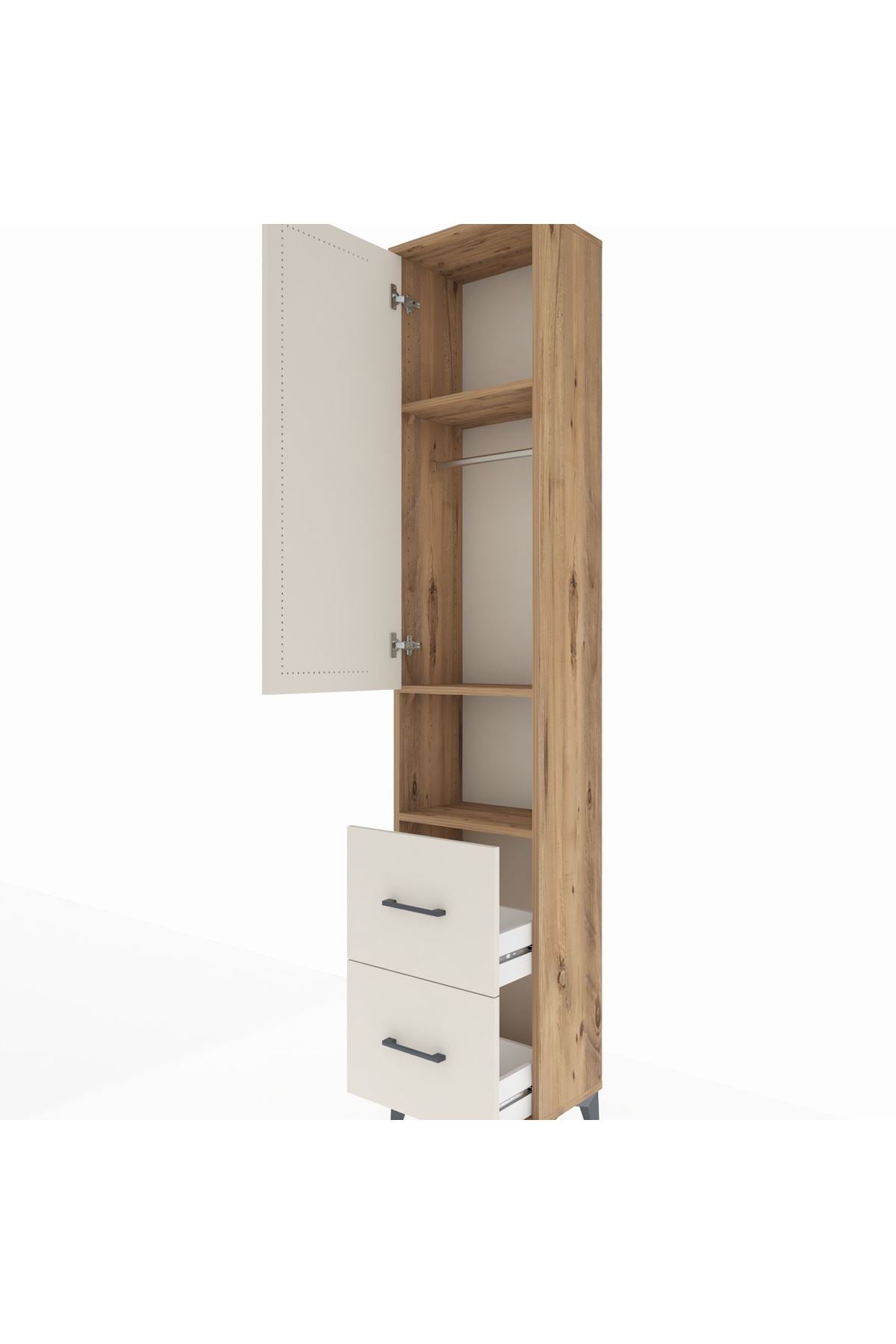 Arges Dolap 3 Raflı 2 Çekmeceli Tek Askılı 44x30x221 Çam-Aytaşı