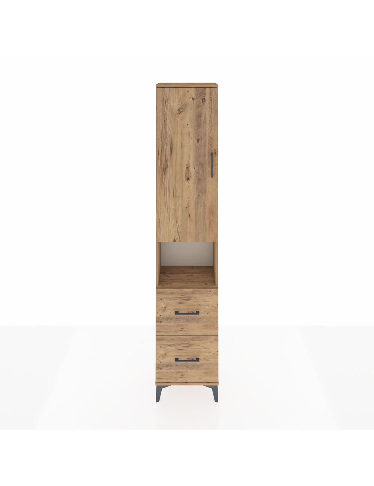 Arges Dolap 3 Raflı 2 Çekmeceli Tek Askılı 44x30x221 Çam-Çam